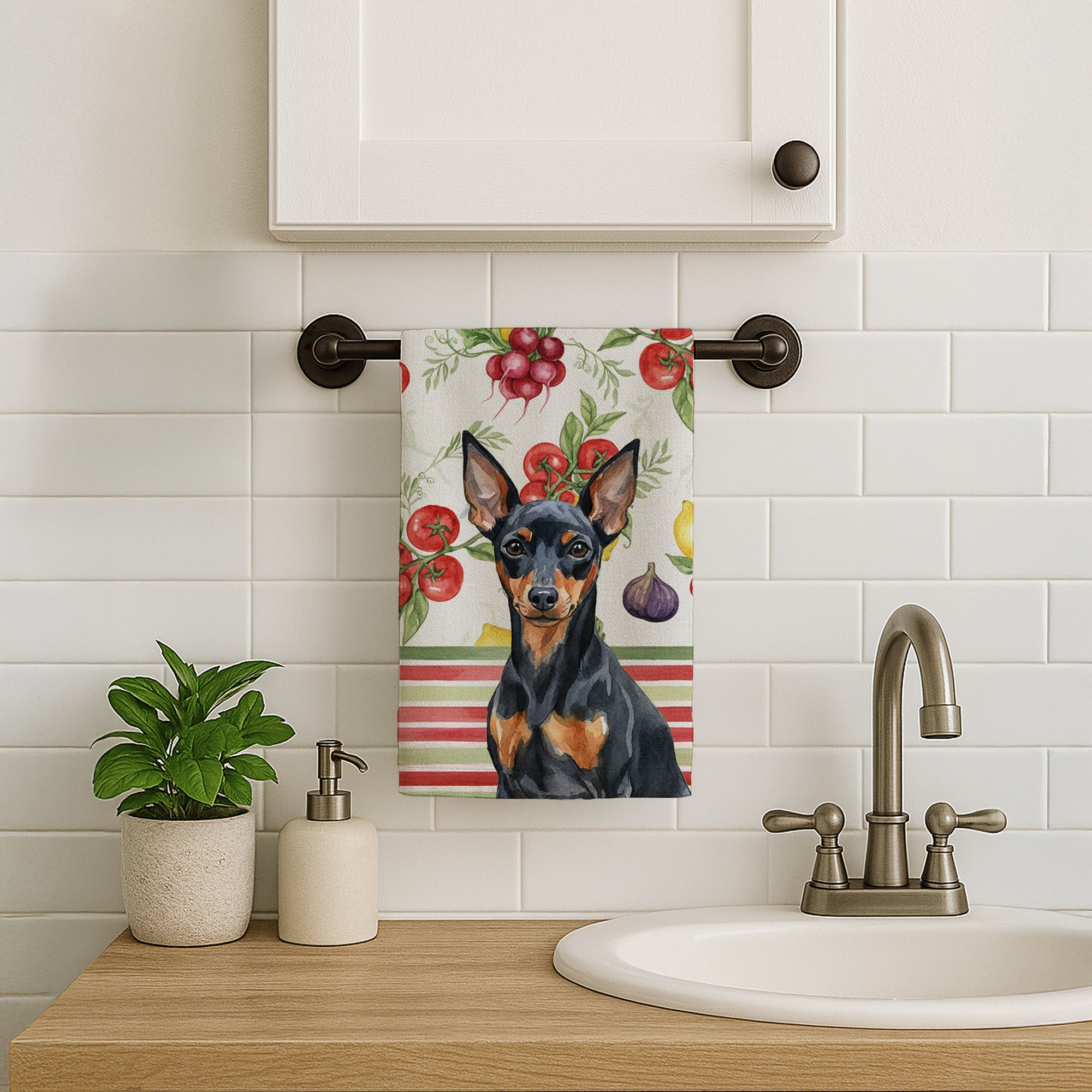 Caroline's Treasures Black and Tan Miniature Pinscher Vegetables Kitchen Towel