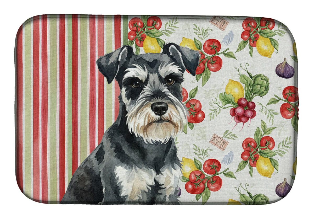 Caroline's Treasures Black & Silver Miniature Schnauzer Vegetables Dish Drying Mat
