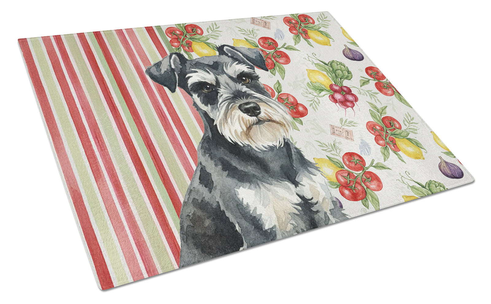 Caroline's Treasures Black & Silver Miniature Schnauzer Vegetables Glass Cutting Board