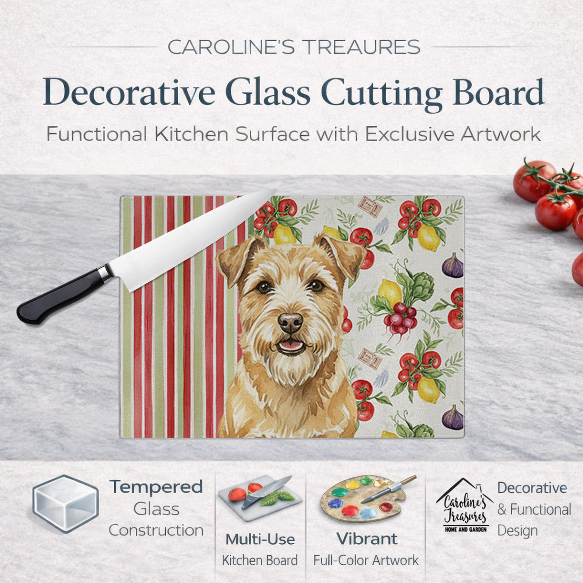Caroline's Treasures Wheaten Norfolk Terrier Vegetables Glass Cutting Board