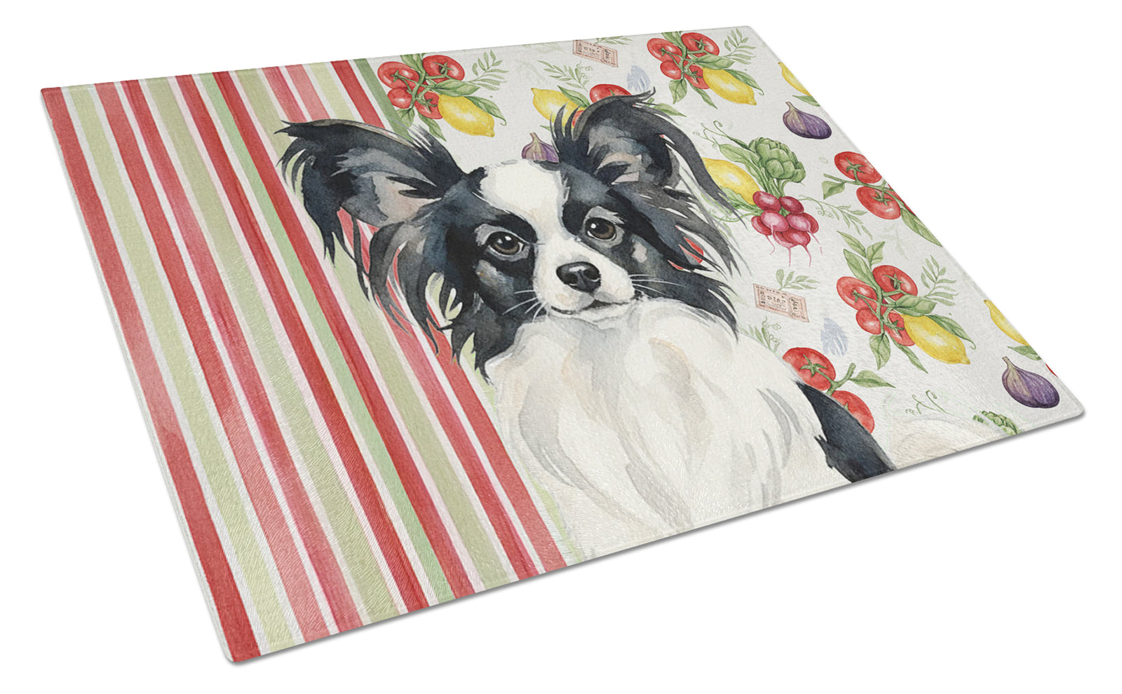 Caroline's Treasures Black and White Papillon Vegetables Glass Cutting Board