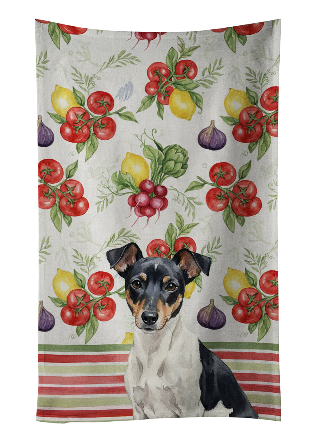Caroline's Treasures Black and White Rat Terrier Vegetables Kitchen Towel