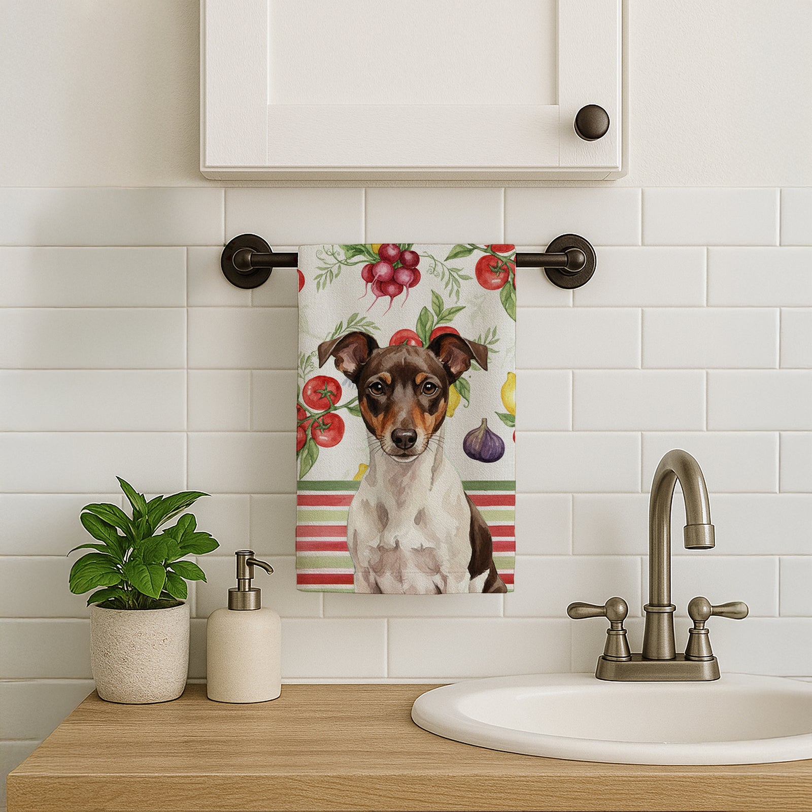 Caroline's Treasures Chocolate and White Rat Terrier Vegetables Kitchen Towel