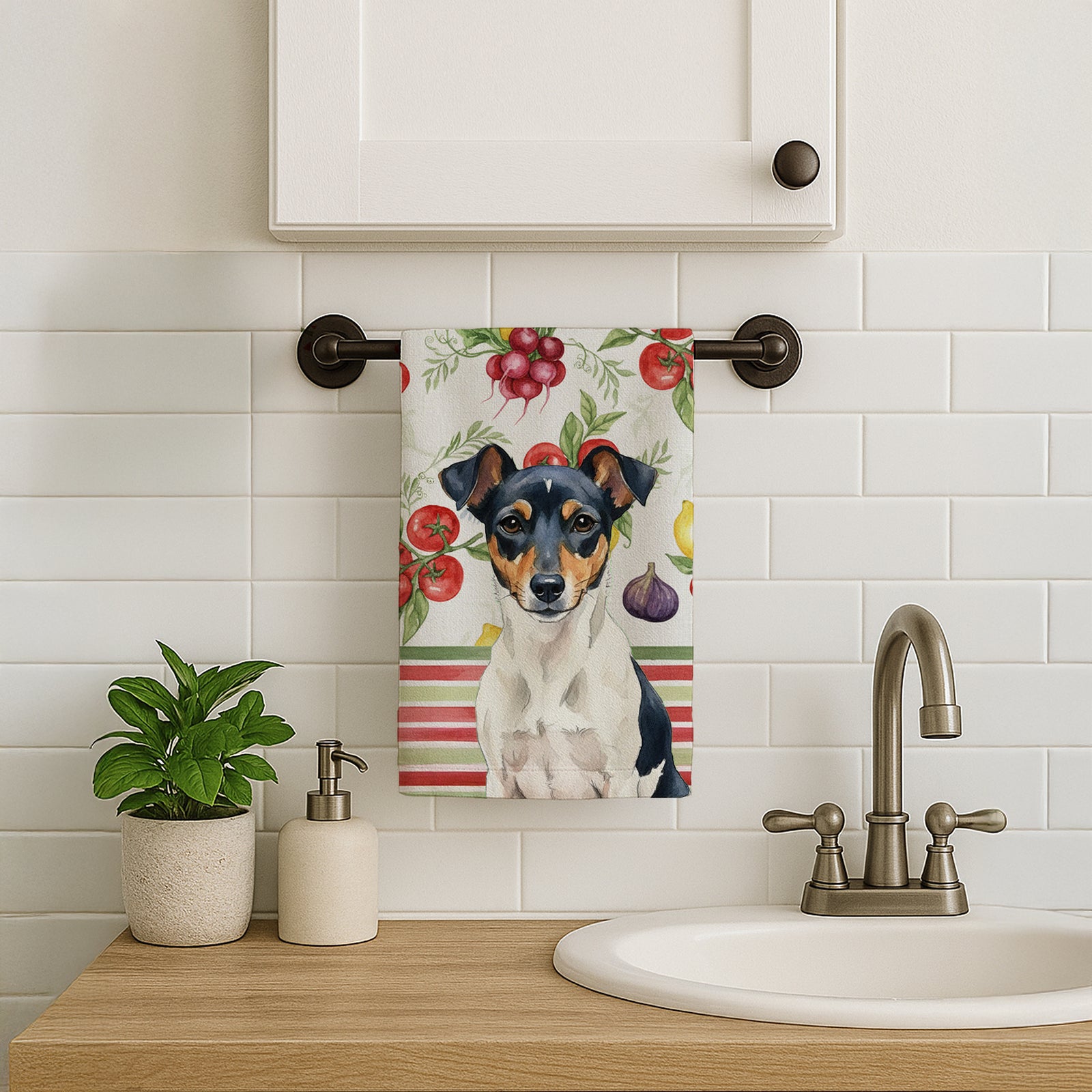 Caroline's Treasures Tricolor Rat Terrier Vegetables Kitchen Towel