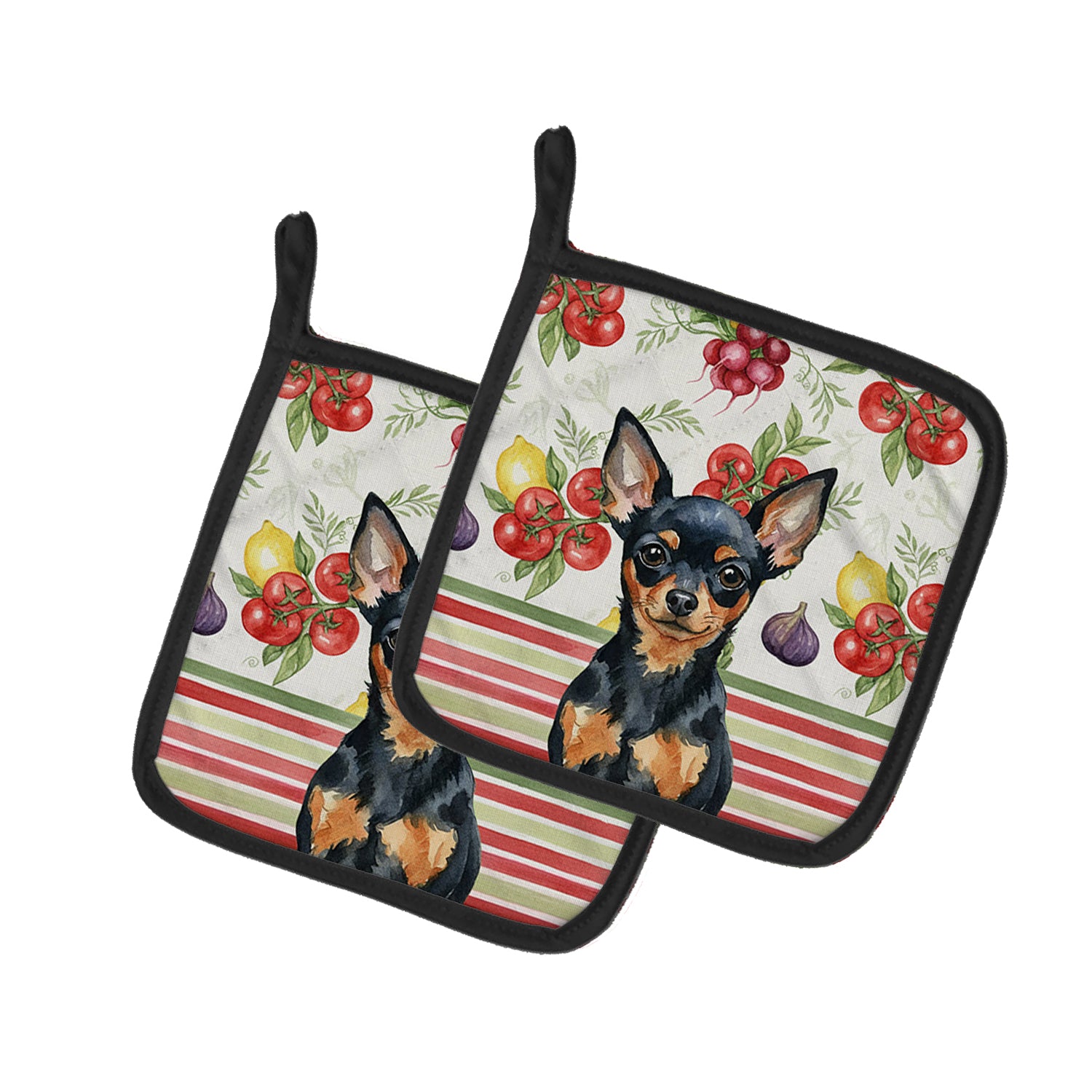 Caroline's Treasures Black and Tan Russian Toy Vegetables Pair of Pot Holders