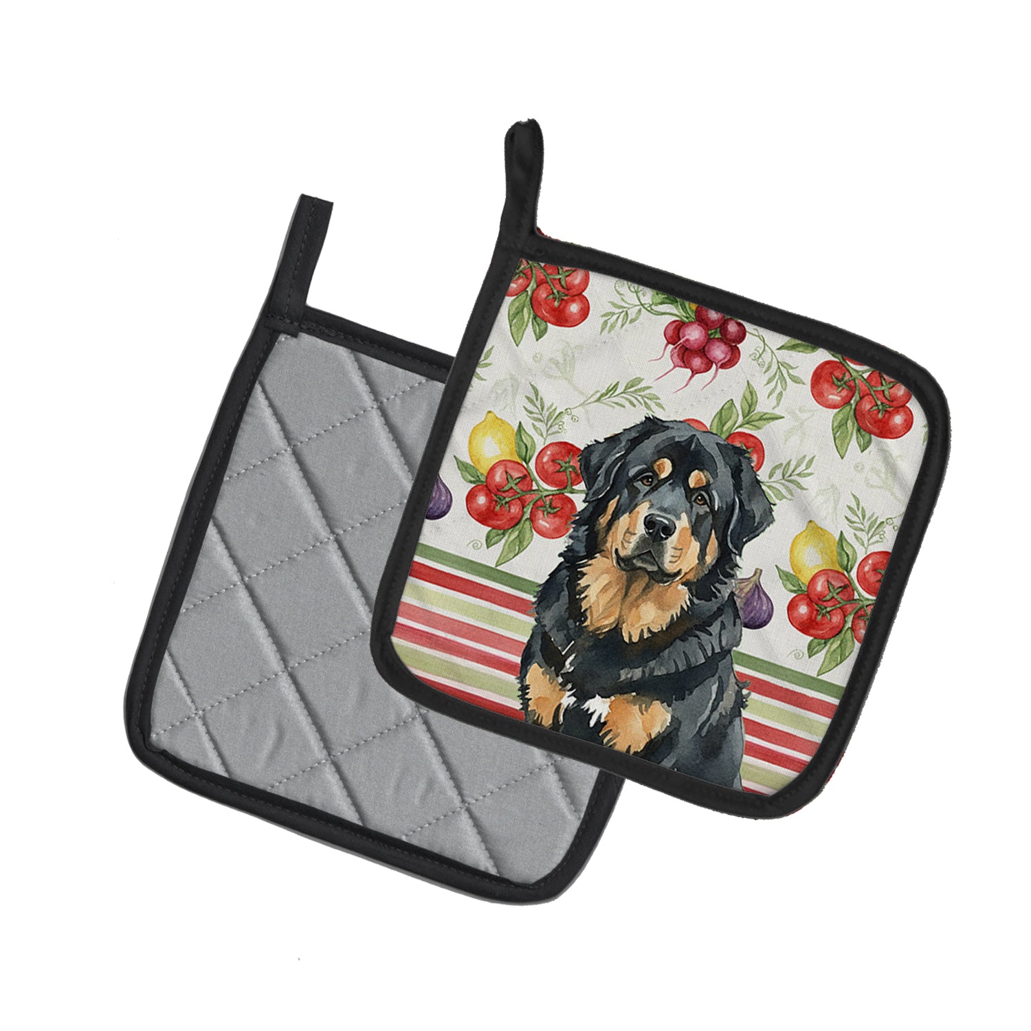Caroline's Treasures Black and Tan Tibetan Mastiff Vegetables Pair of Pot Holders