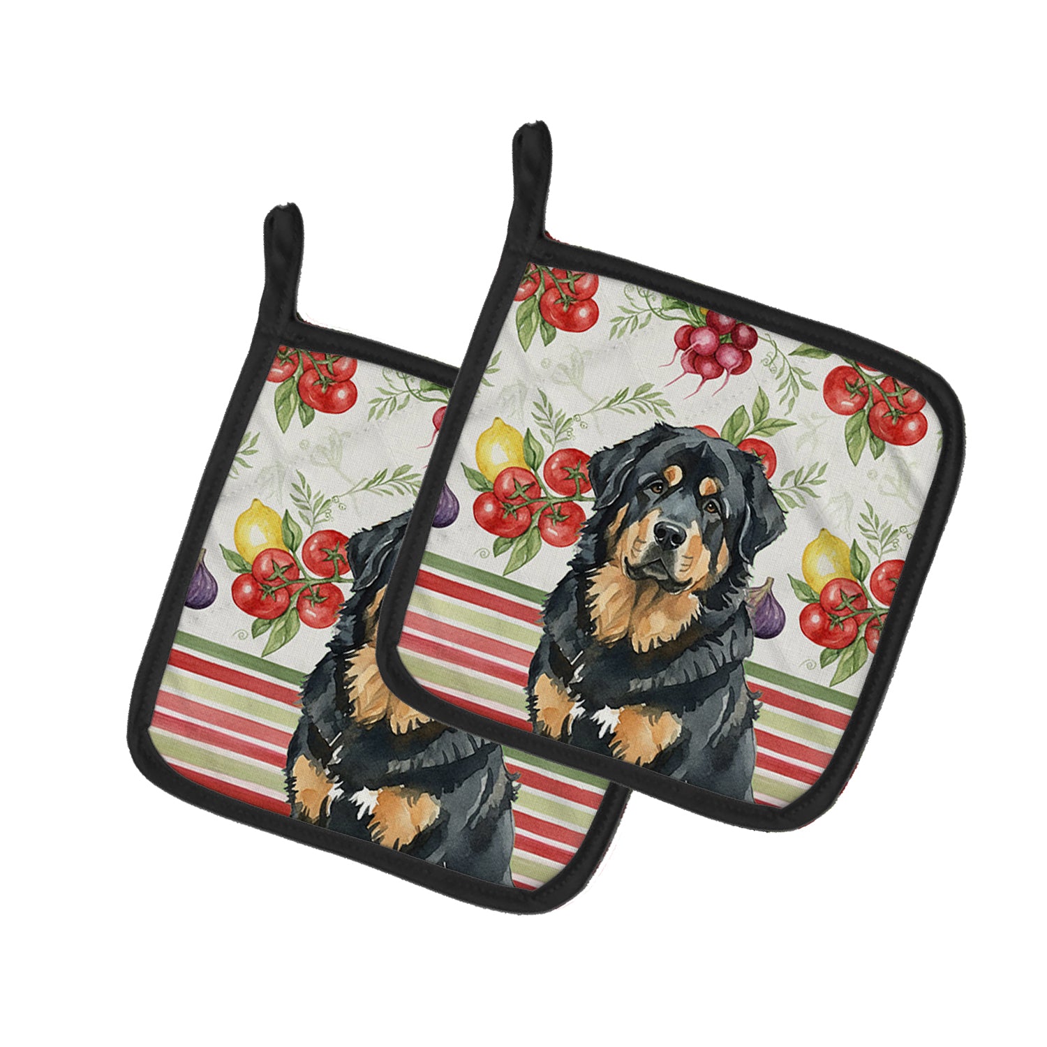 Caroline's Treasures Black and Tan Tibetan Mastiff Vegetables Pair of Pot Holders