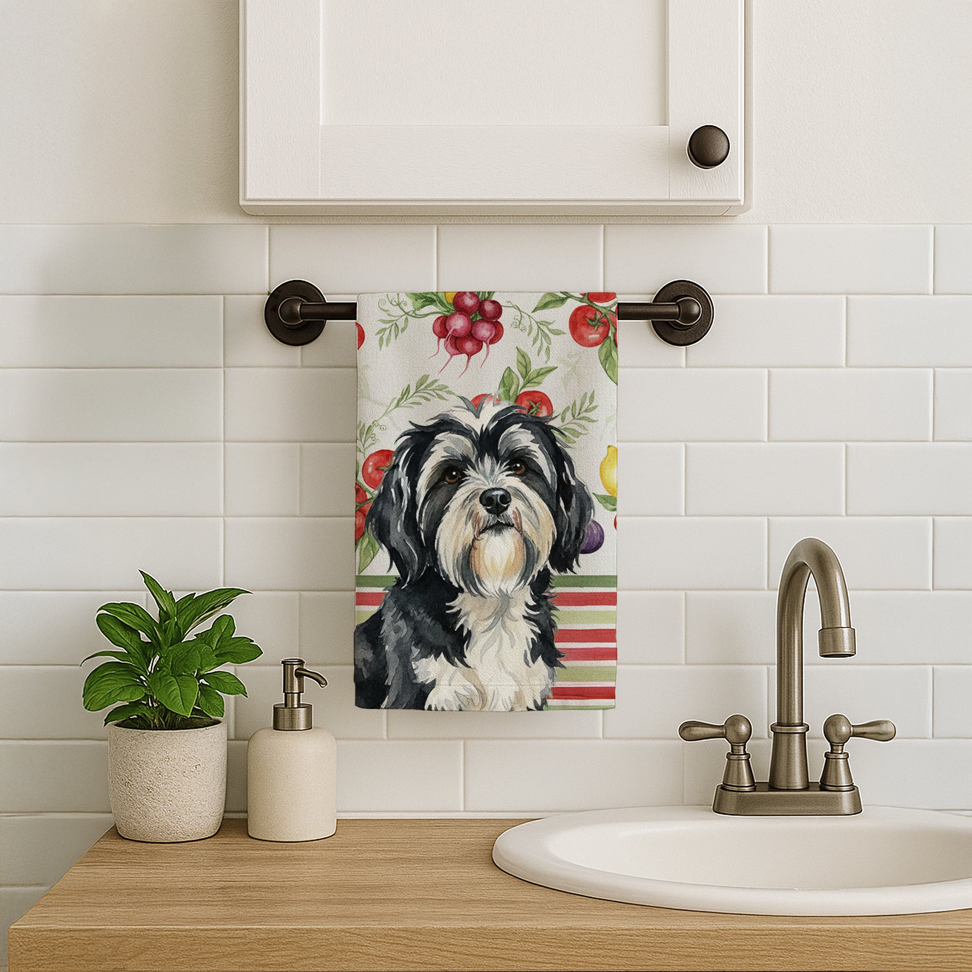 Caroline's Treasures Black and White Tibetan Terrier Vegetables Kitchen Towel