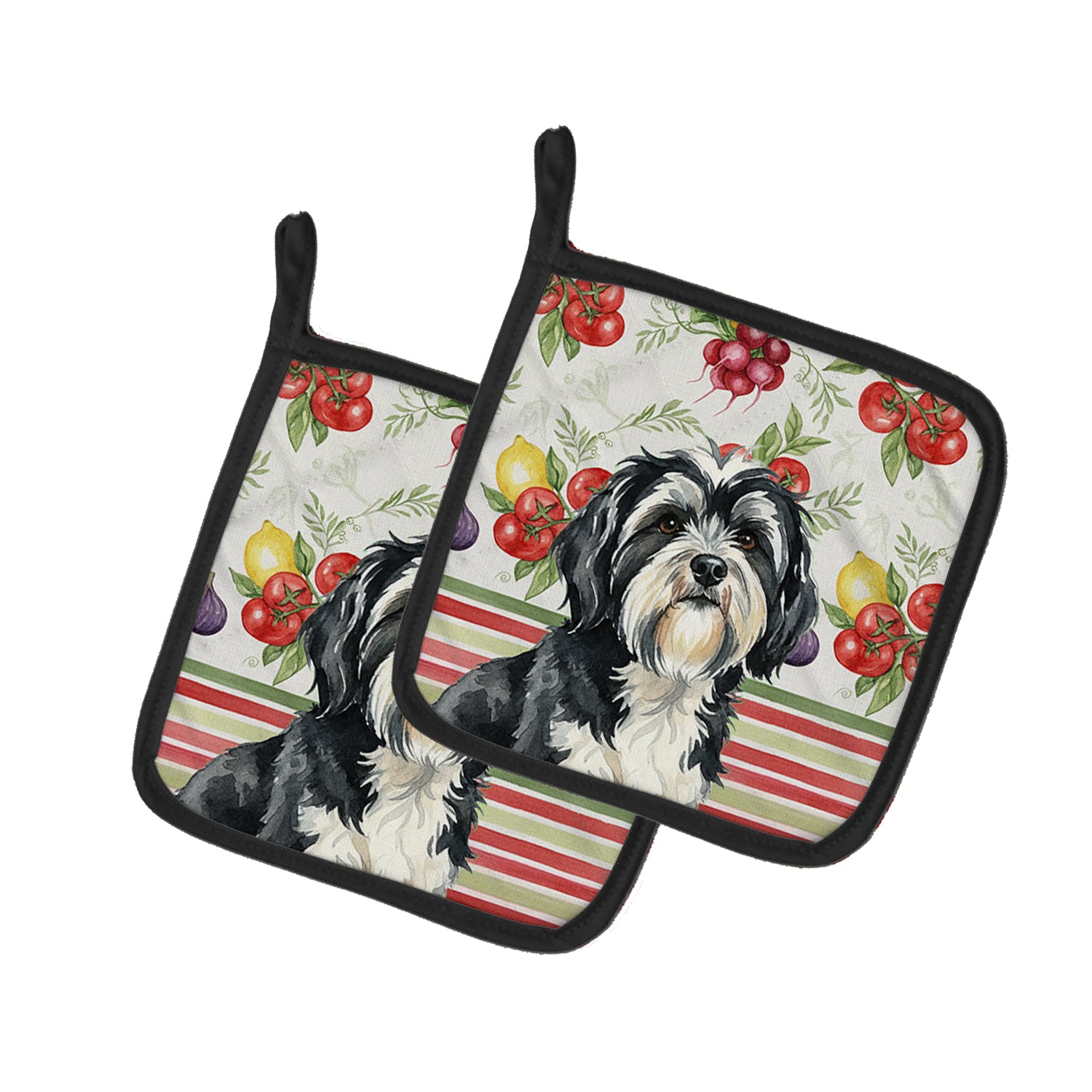 Caroline's Treasures Black and White Tibetan Terrier Vegetables Pair of Pot Holders