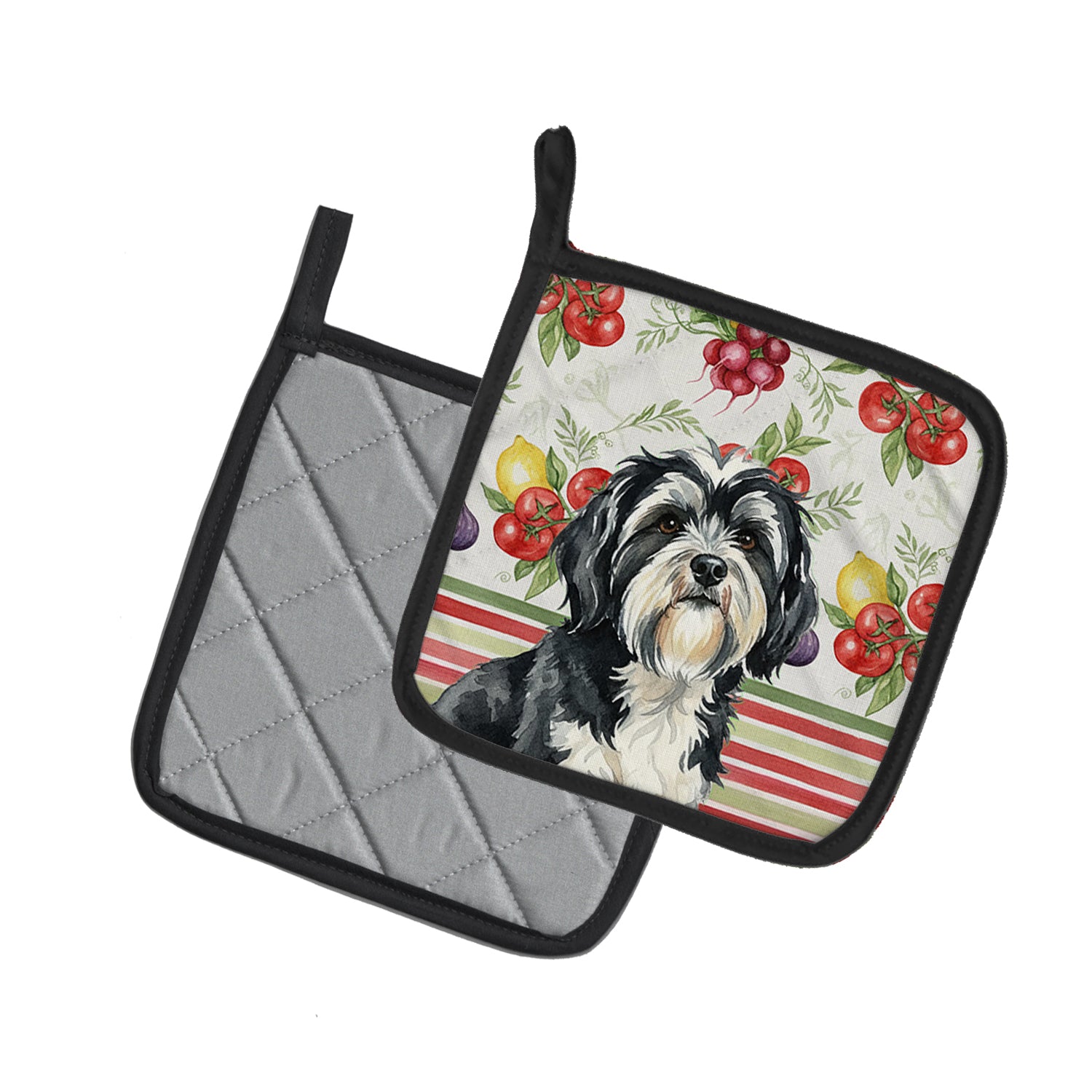 Caroline's Treasures Black and White Tibetan Terrier Vegetables Pair of Pot Holders