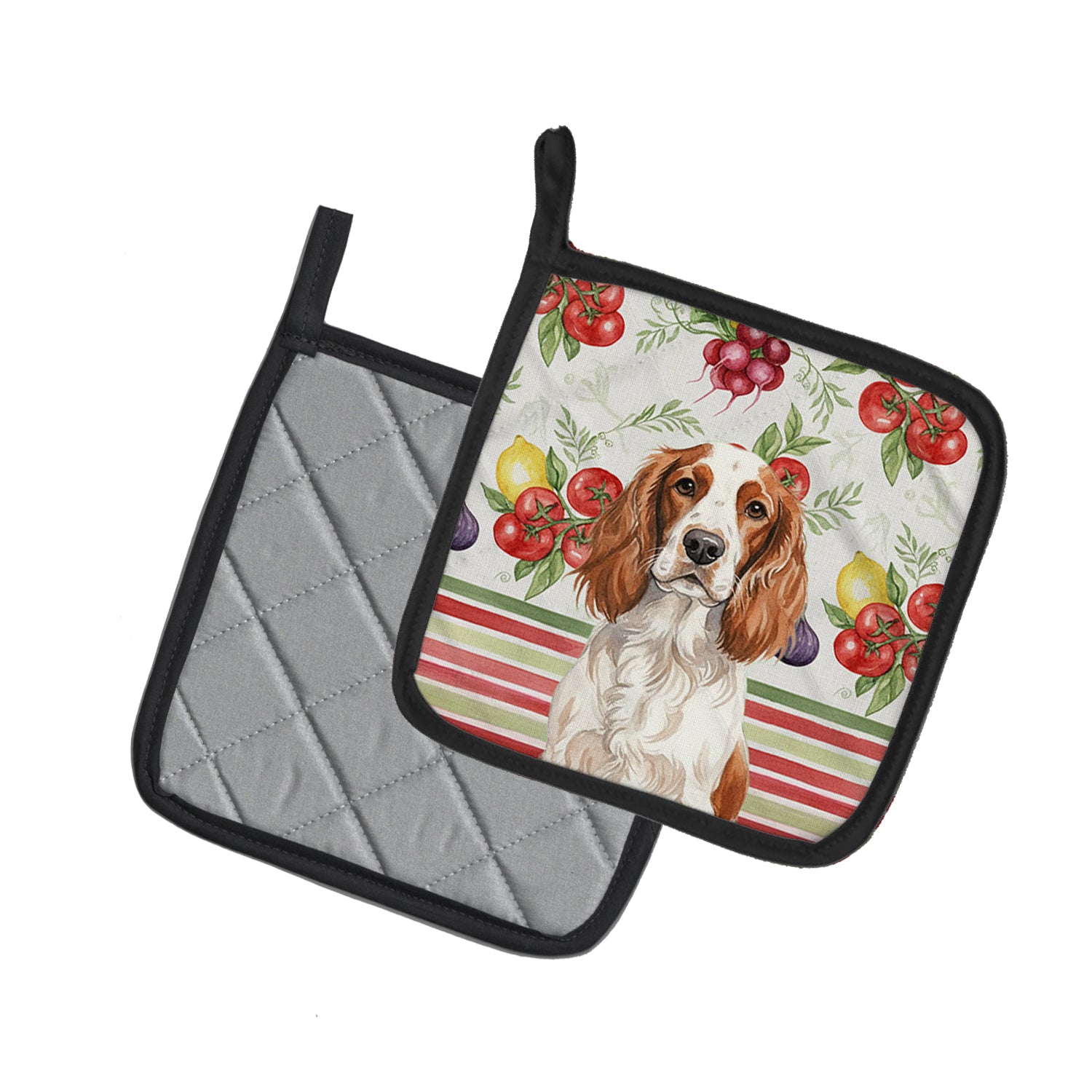 Caroline's Treasures Welsh Springer Spaniel Vegetables Pair of Pot Holders