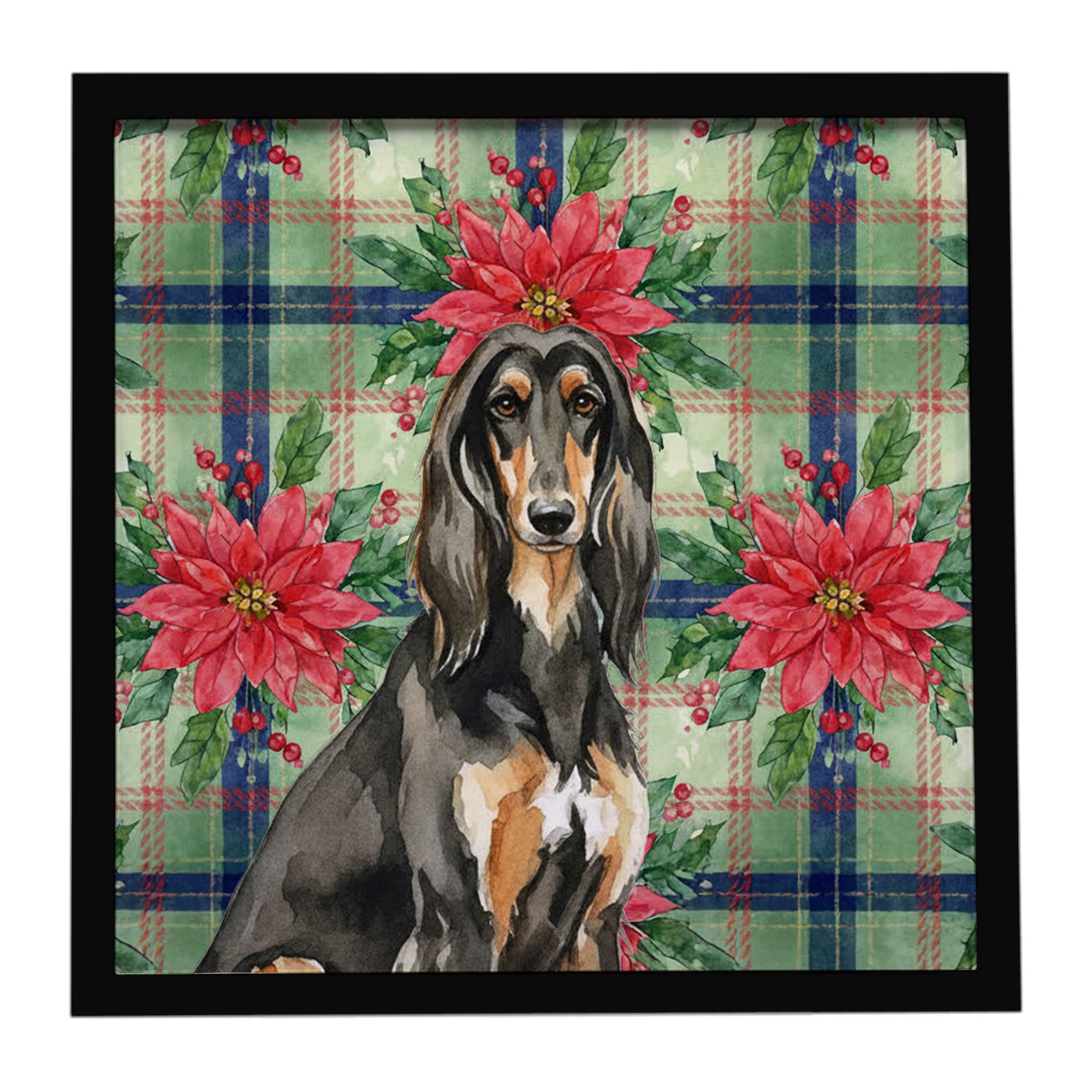Caroline's Treasures Black & Tan Afghan Hound Christmas PoinsettIas Framed Metal Print