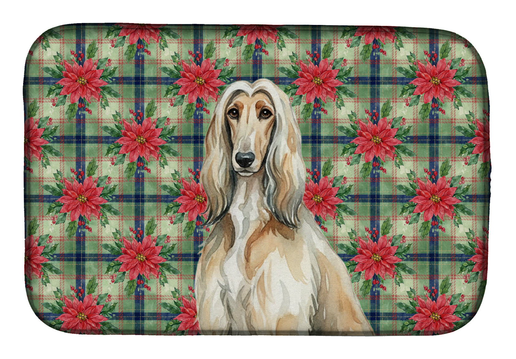 Caroline's Treasures Afghan Hound Christmas PoinsettIas Dish Drying Mat