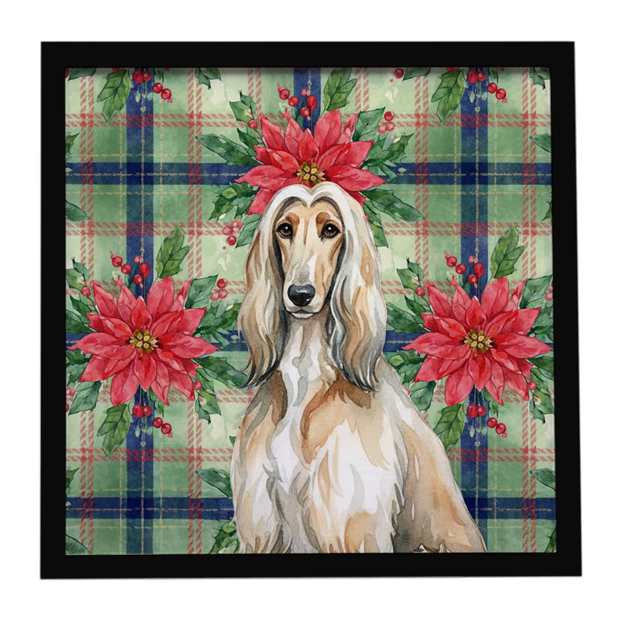 Caroline's Treasures Afghan Hound Christmas PoinsettIas Framed Metal Print