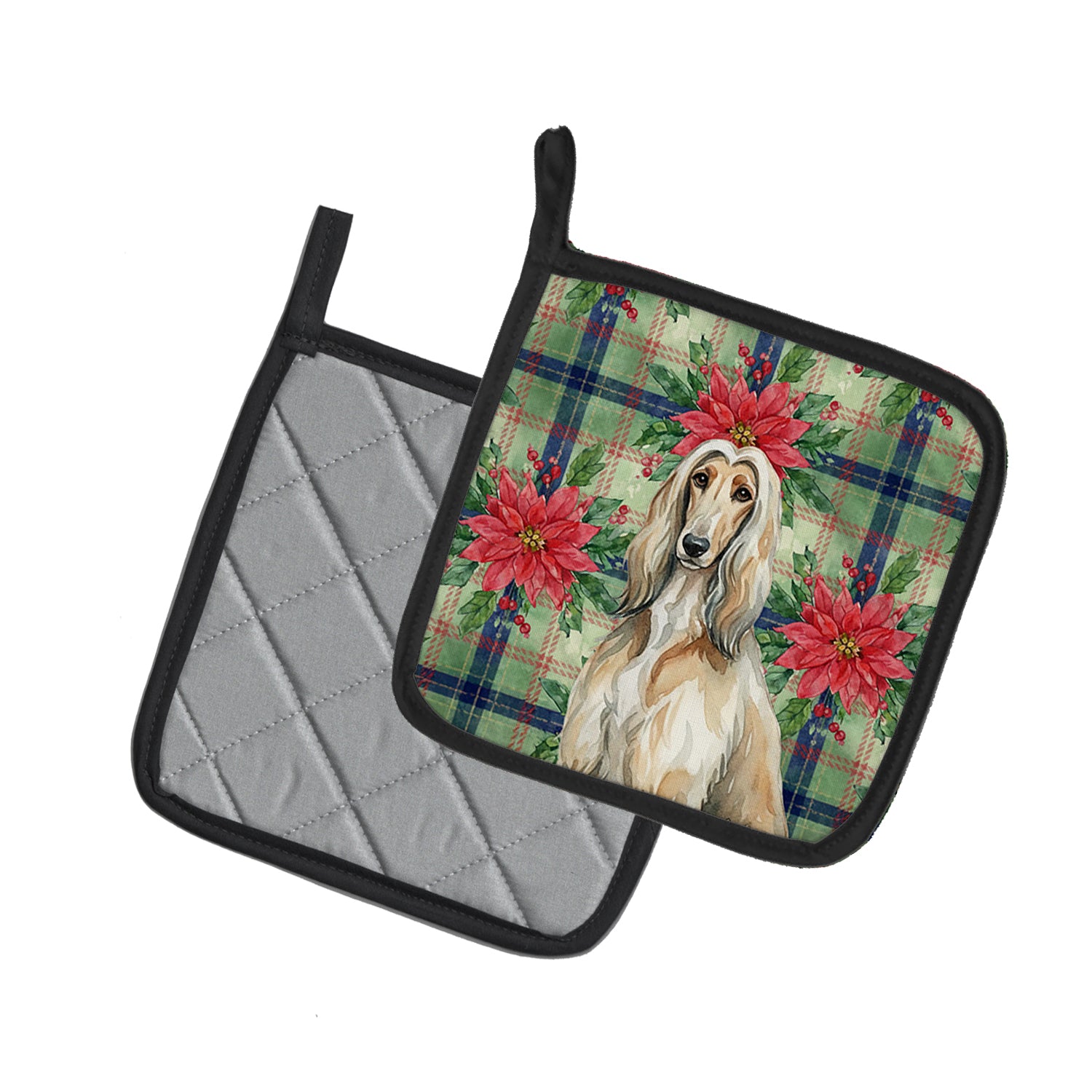Caroline's Treasures Afghan Hound Christmas PoinsettIas Pair of Pot Holders
