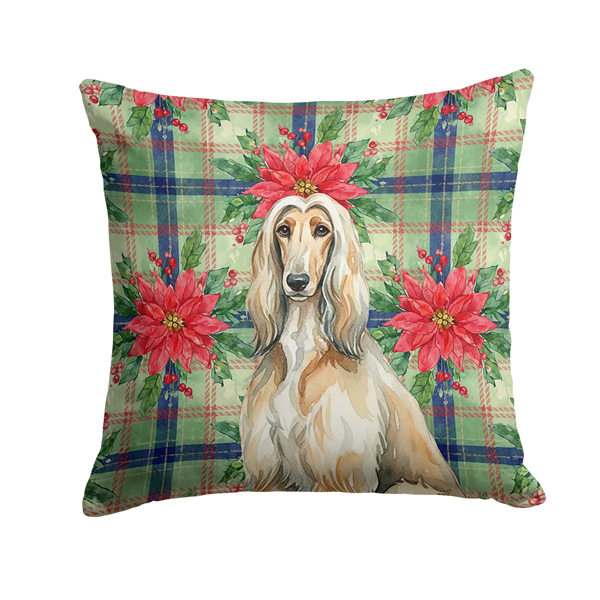 Caroline's Treasures Afghan Hound Christmas PoinsettIas Throw Pillow