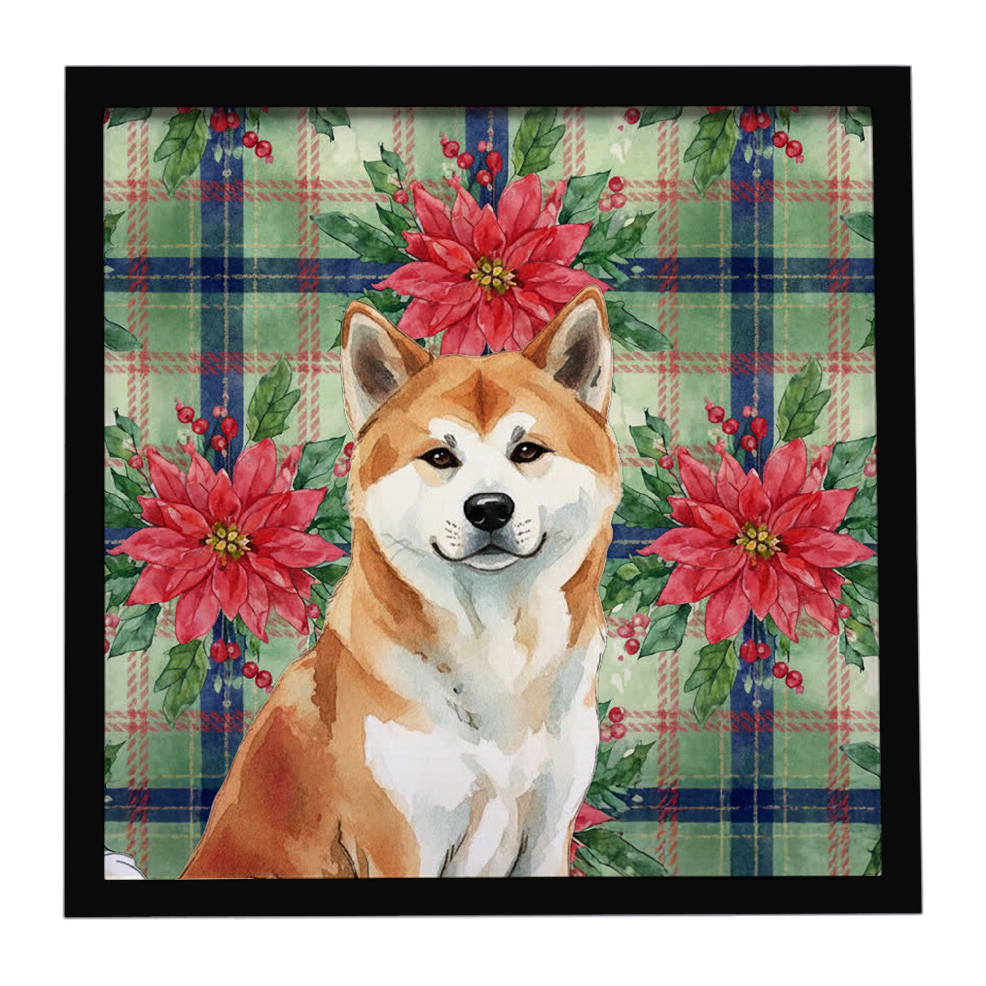 Caroline's Treasures Red Akita Christmas PoinsettIas Framed Metal Print