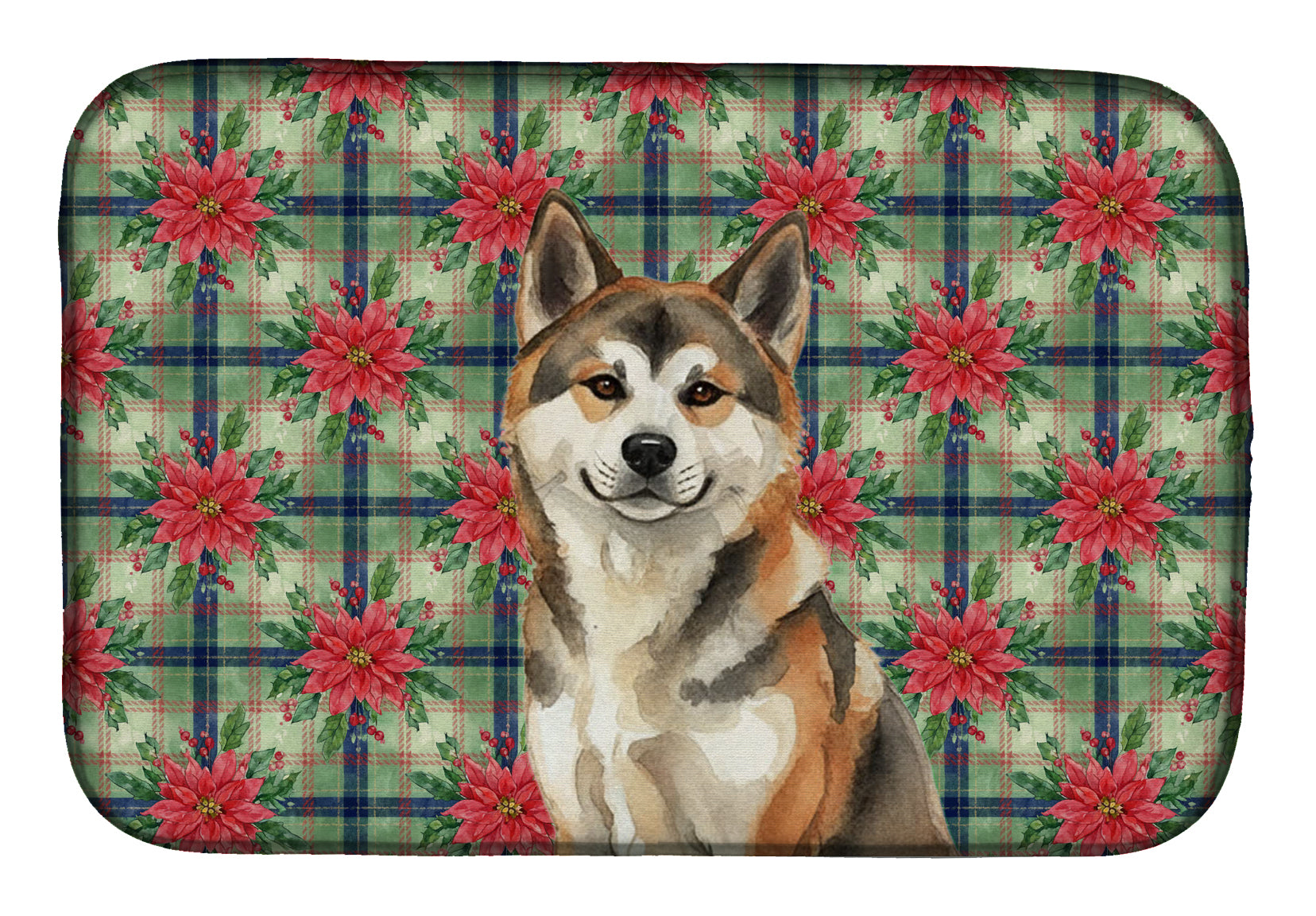 Caroline's Treasures Sesame Akita Christmas PoinsettIas Dish Drying Mat