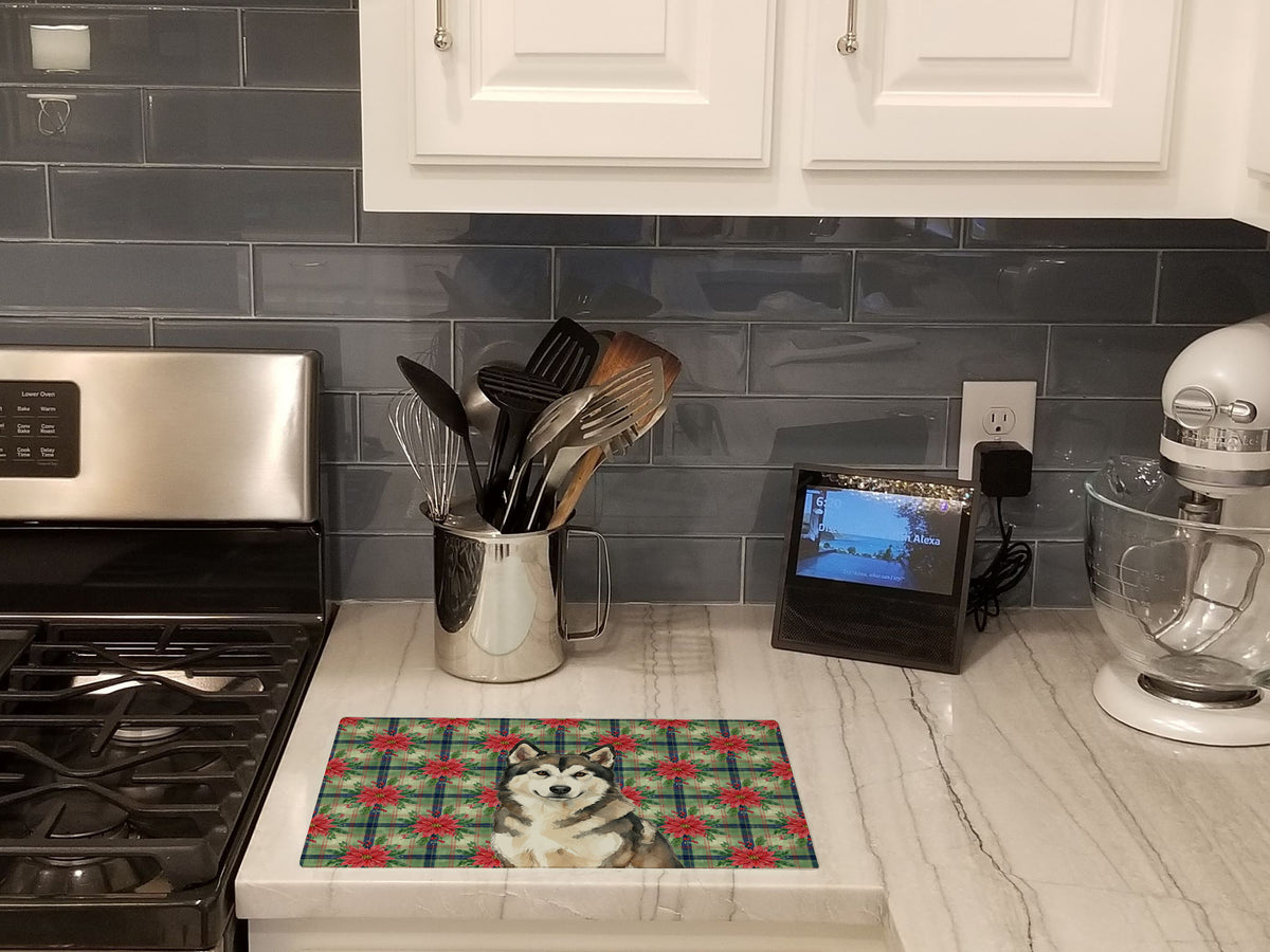 Caroline's Treasures Sable and White Alaskan Malamute Christmas Poinsettas Glass Cutting Board