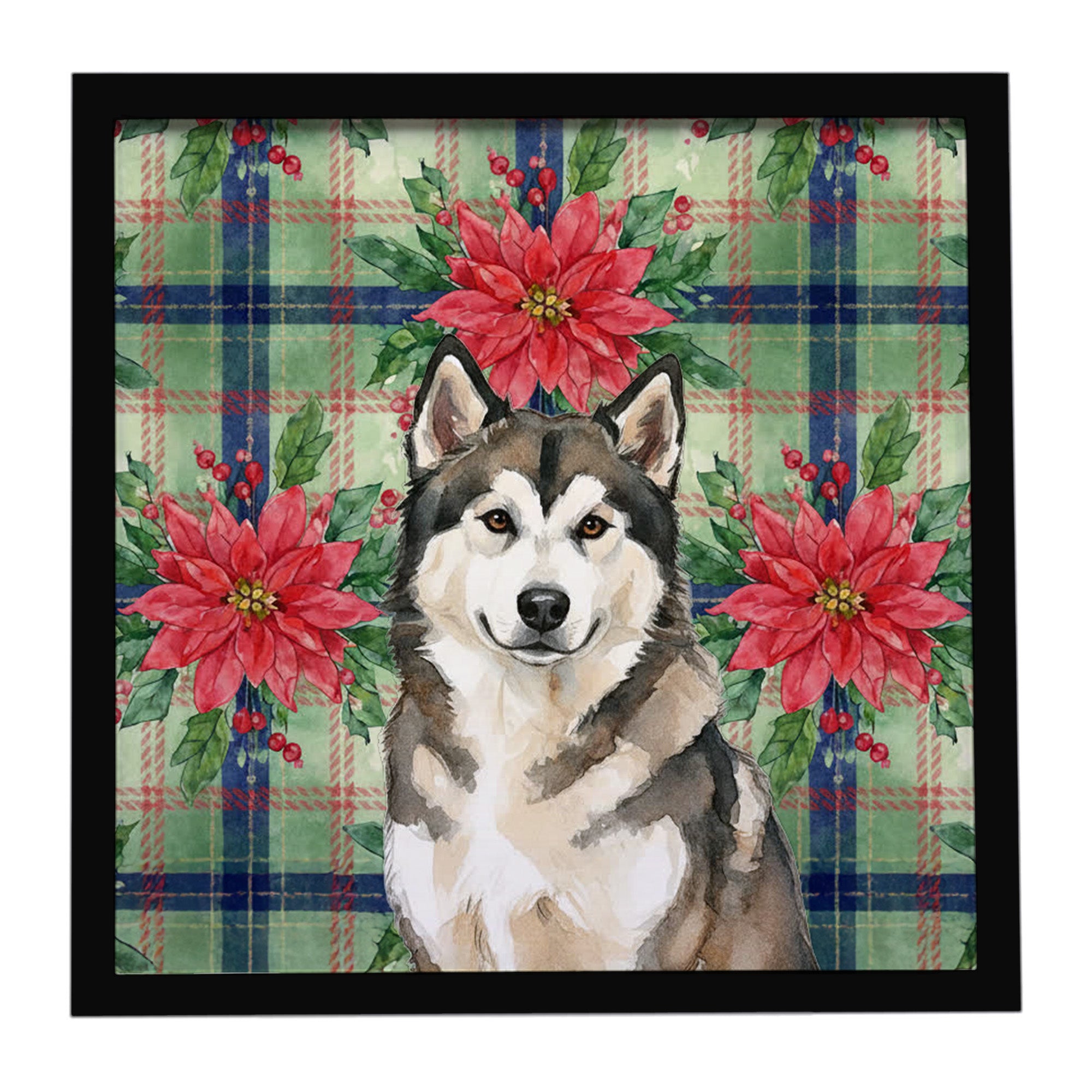 Caroline's Treasures Sable and White Alaskan Malamute Christmas Poinsettas Framed Metal Print