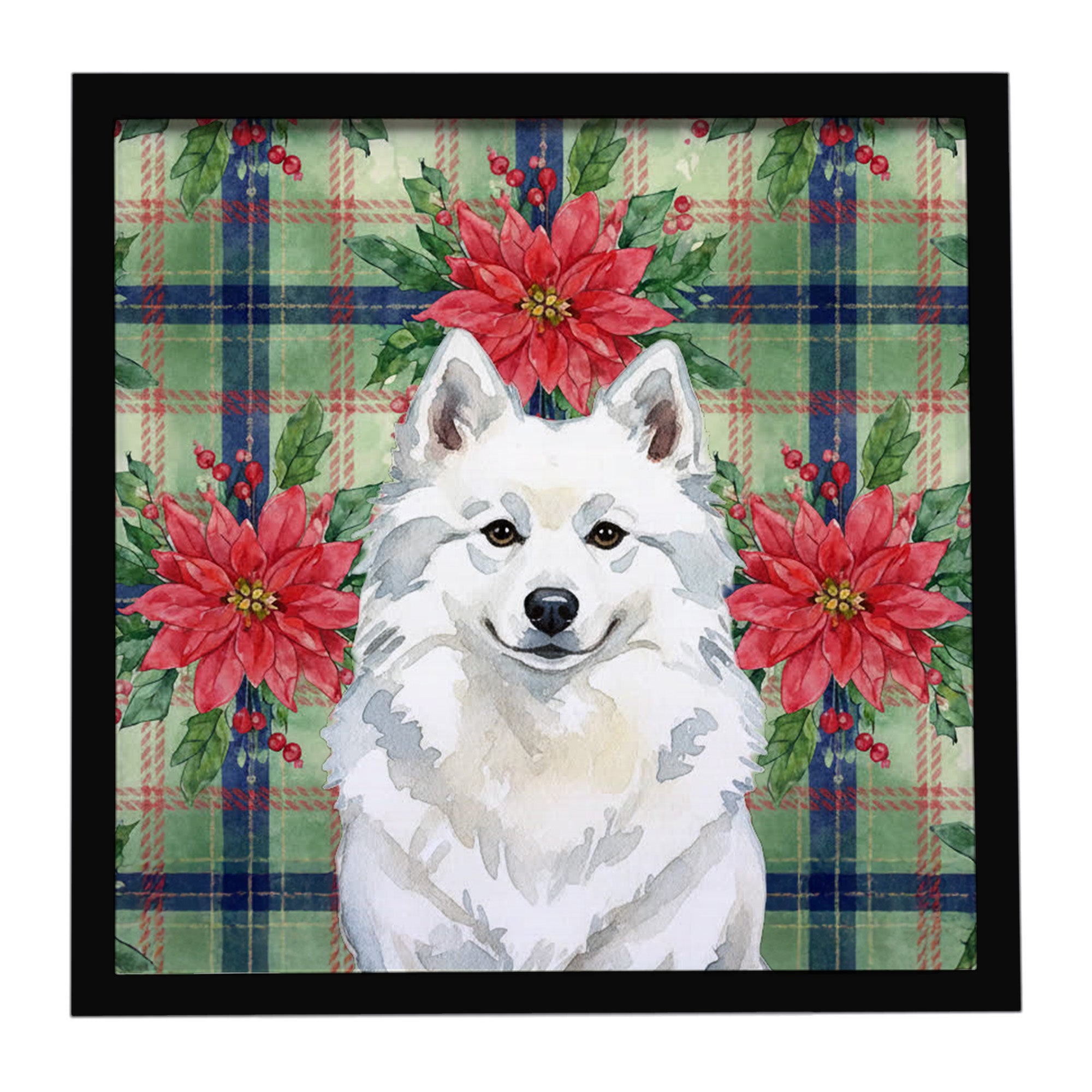 Caroline's Treasures American Eskimo Christmas PoinsettIas Framed Metal Print