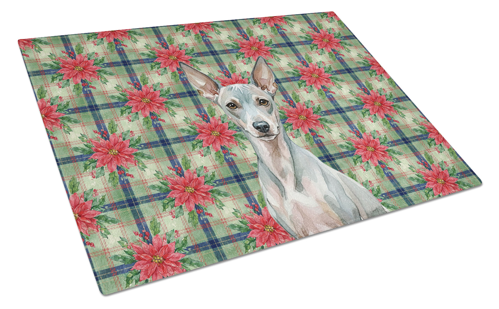 Caroline's Treasures American Hairless Terrier Christmas PoinsettIas Glass Cutting Board