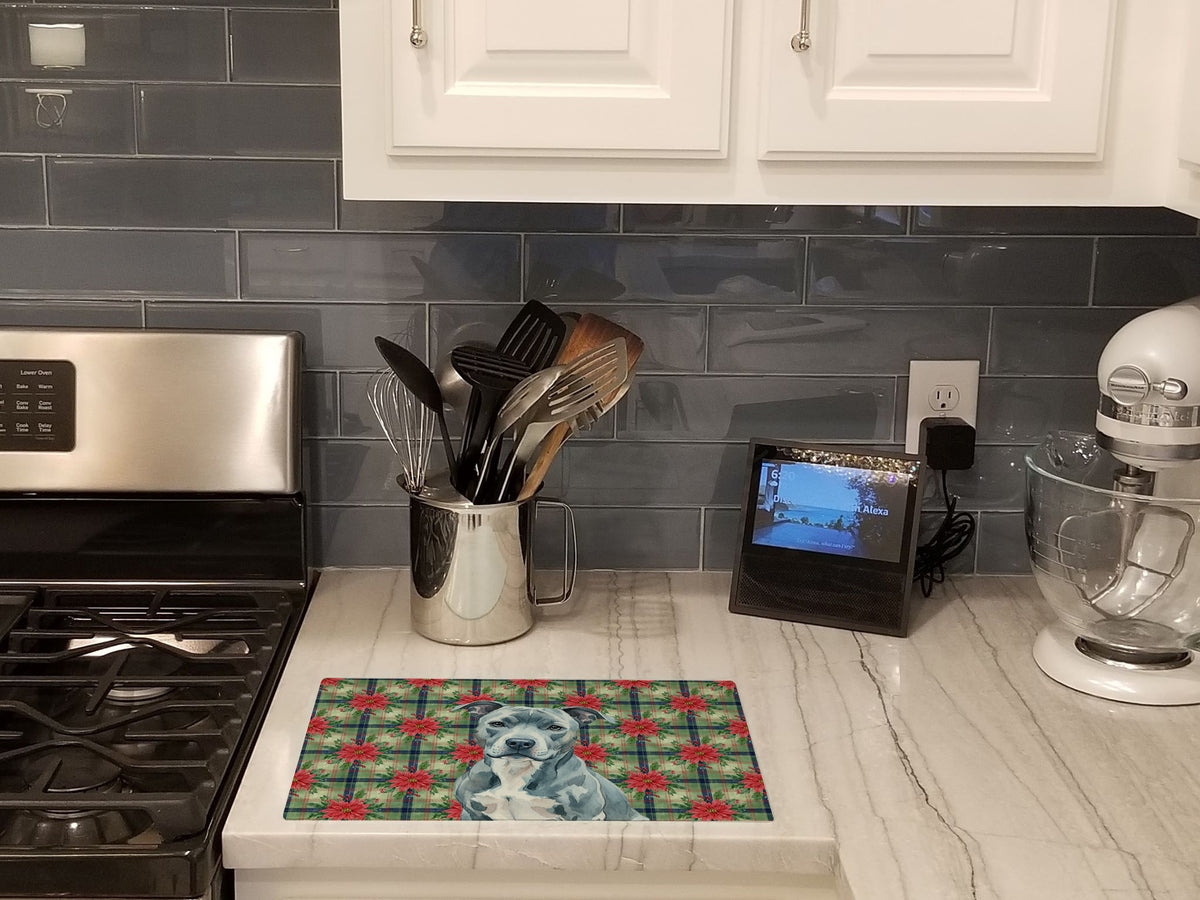 Caroline's Treasures Blue American Staffordshire Terrier Christmas PoinsettIas Glass Cutting Board