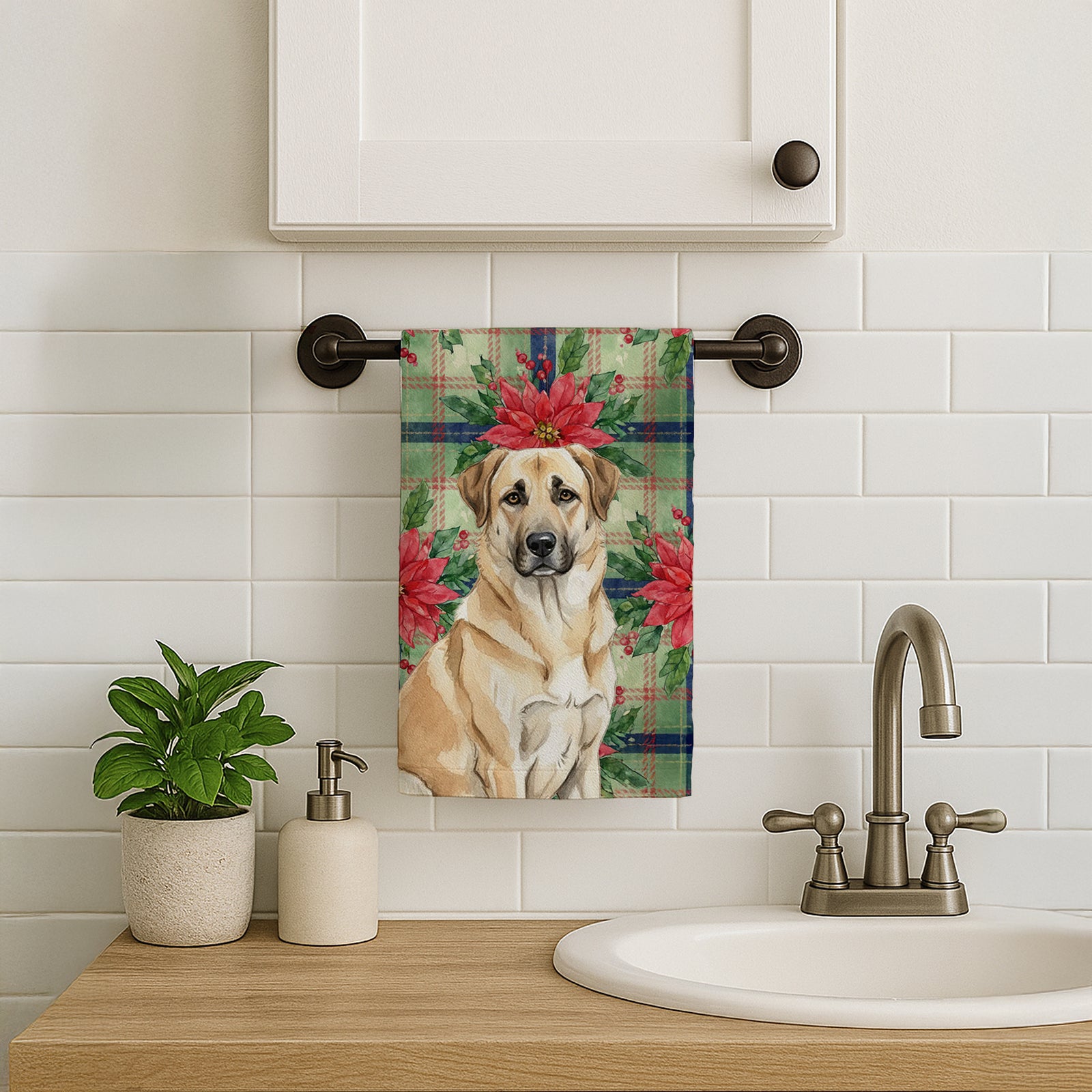 Caroline's Treasures Anatolian Shepherd Dog Christmas PoinsettIas Kitchen Towel