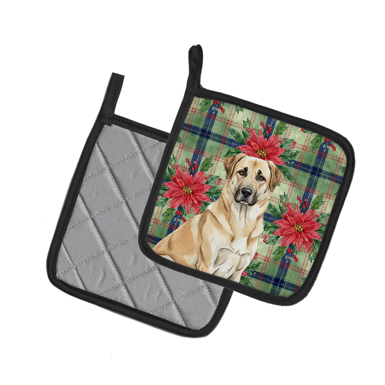 Caroline's Treasures Anatolian Shepherd Dog Christmas PoinsettIas Pair of Pot Holders