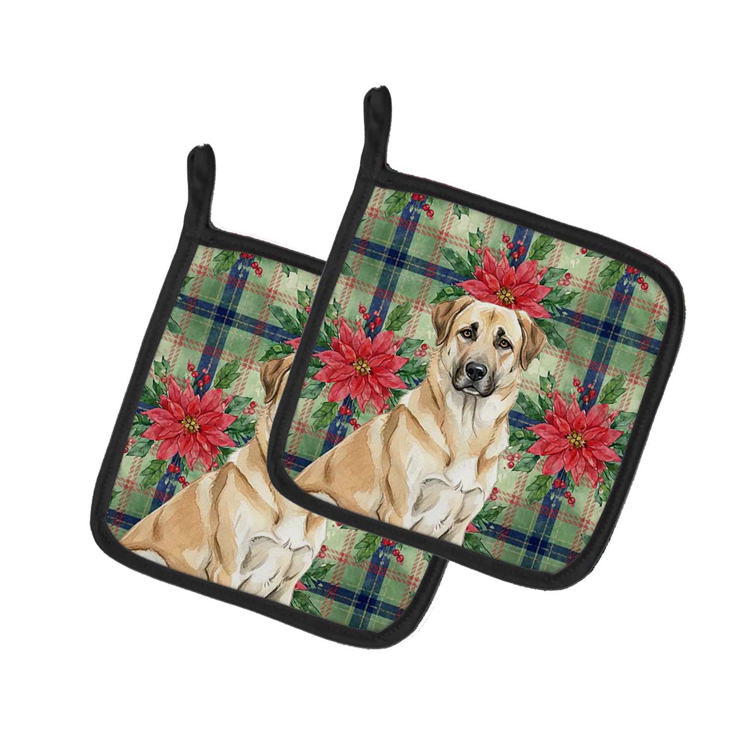 Caroline's Treasures Anatolian Shepherd Dog Christmas PoinsettIas Pair of Pot Holders