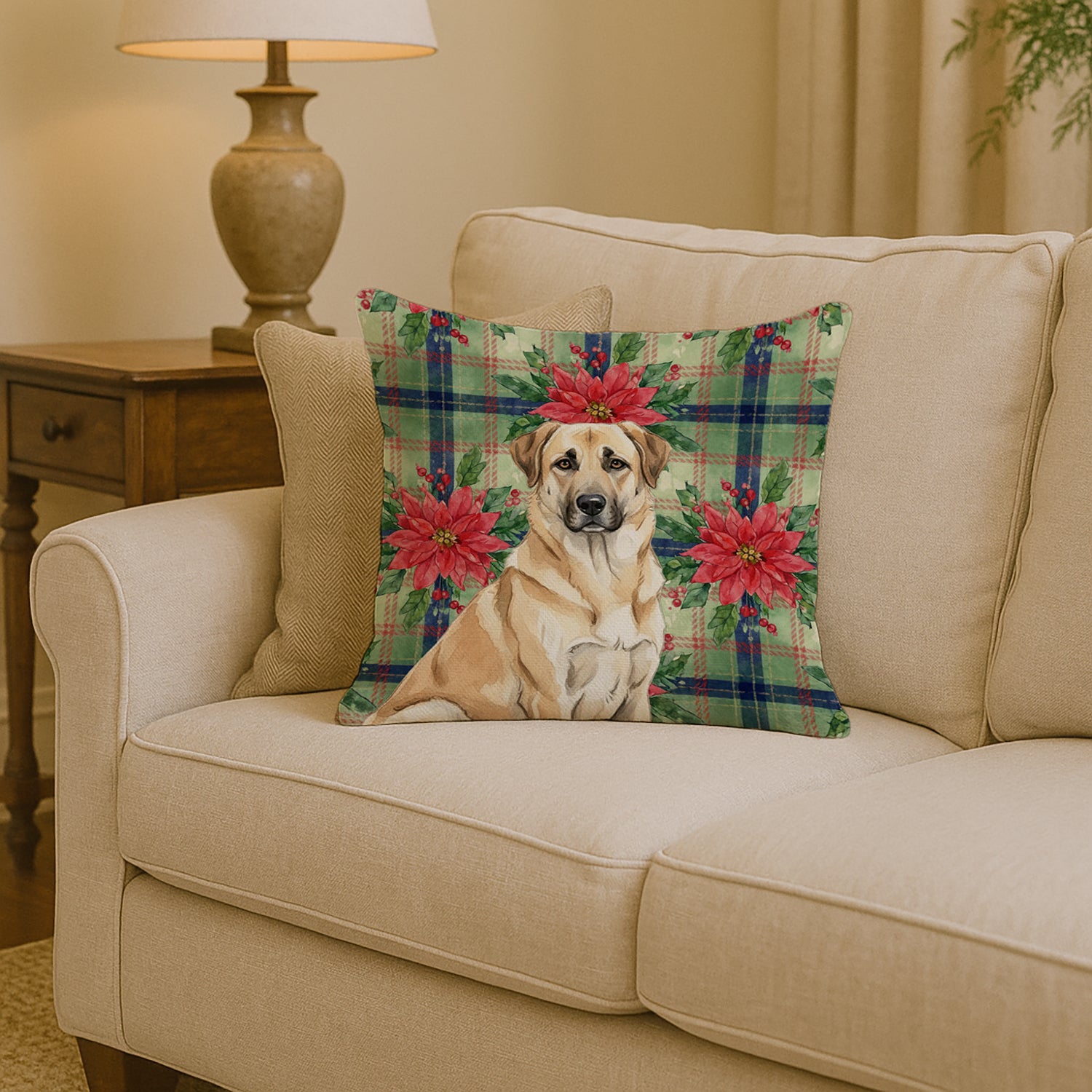 Caroline's Treasures Anatolian Shepherd Dog Christmas PoinsettIas Throw Pillow