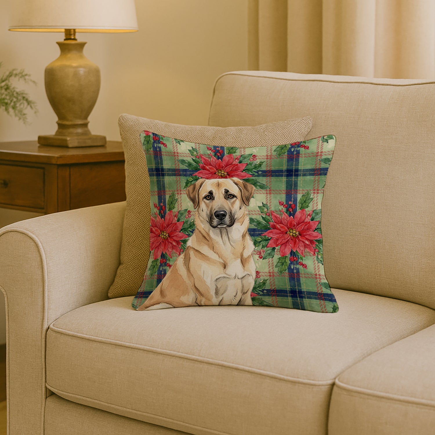 Caroline's Treasures Anatolian Shepherd Dog Christmas PoinsettIas Throw Pillow