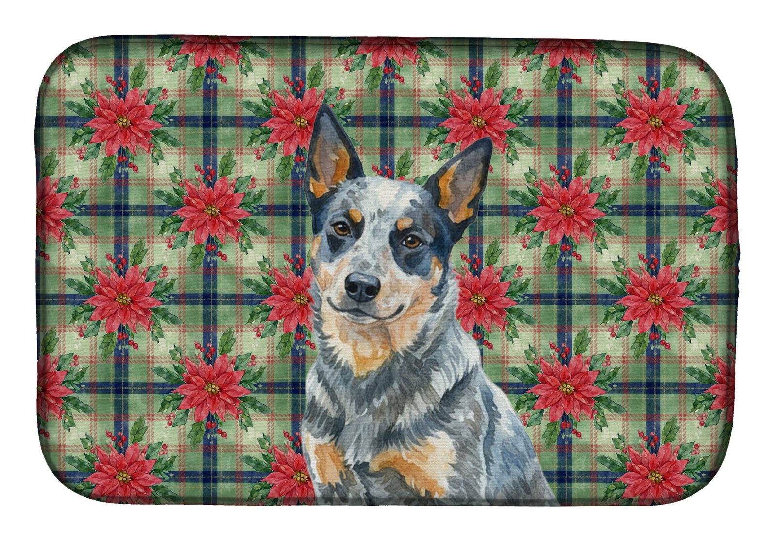 Caroline's Treasures Blue Heeler Australian Cattle Dog Christmas PoinsettIas Dish Drying Mat