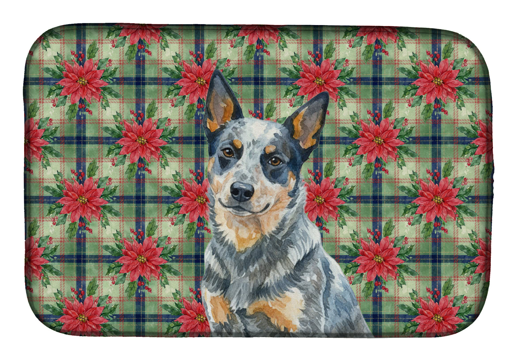 Caroline's Treasures Blue Heeler Australian Cattle Dog Christmas PoinsettIas Dish Drying Mat