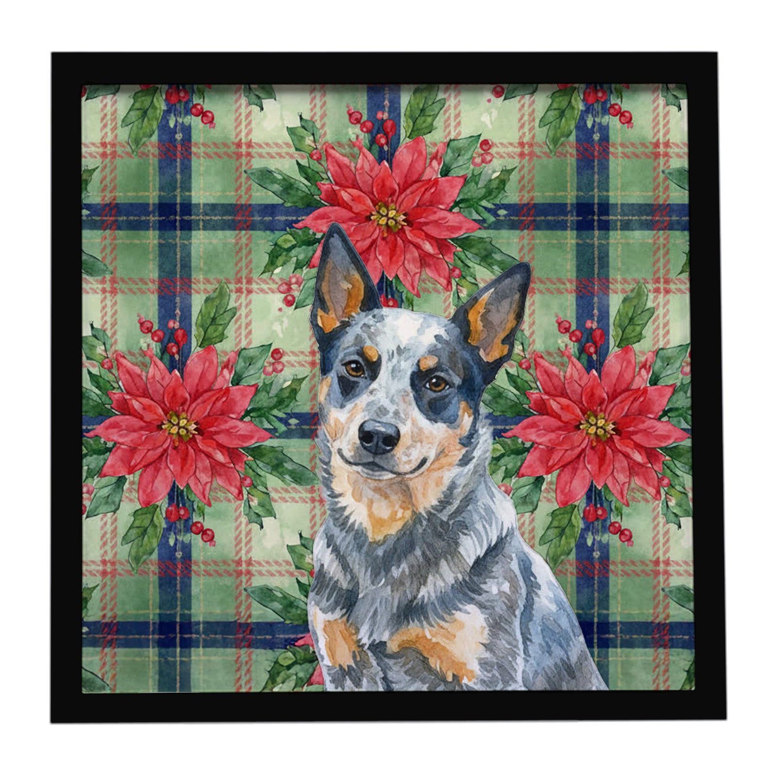 Caroline's Treasures Blue Heeler Australian Cattle Dog Christmas PoinsettIas Framed Metal Print