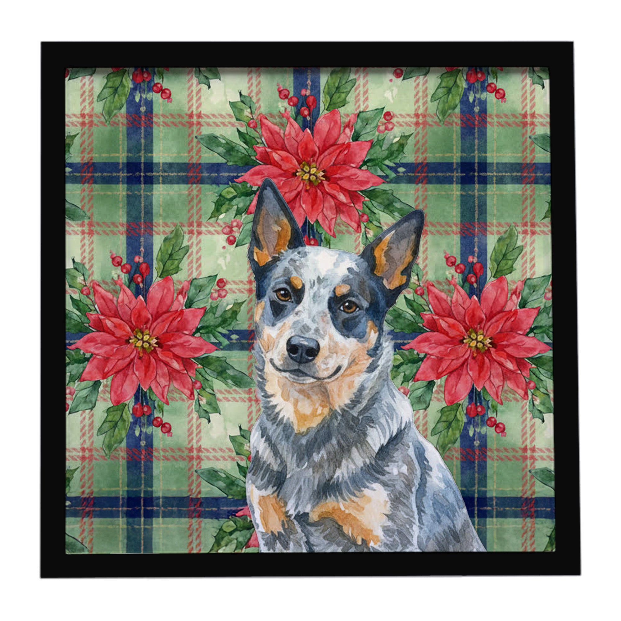 Caroline's Treasures Blue Heeler Australian Cattle Dog Christmas PoinsettIas Framed Metal Print