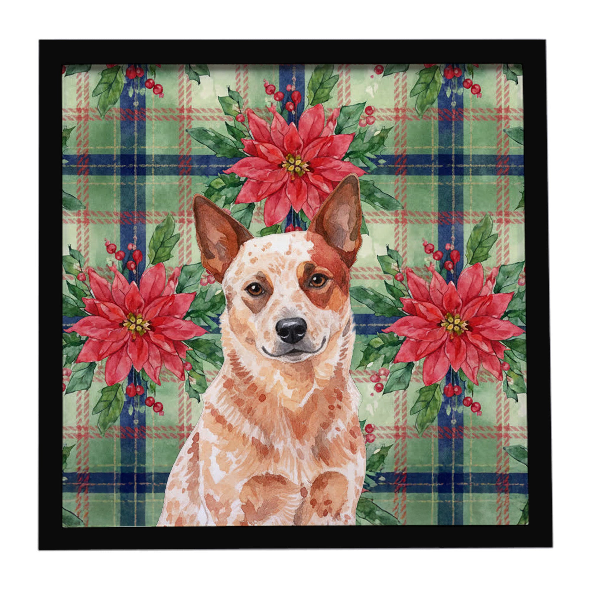 Caroline's Treasures Red Heeler Australian Cattle Dog Christmas PoinsettIas Framed Metal Print