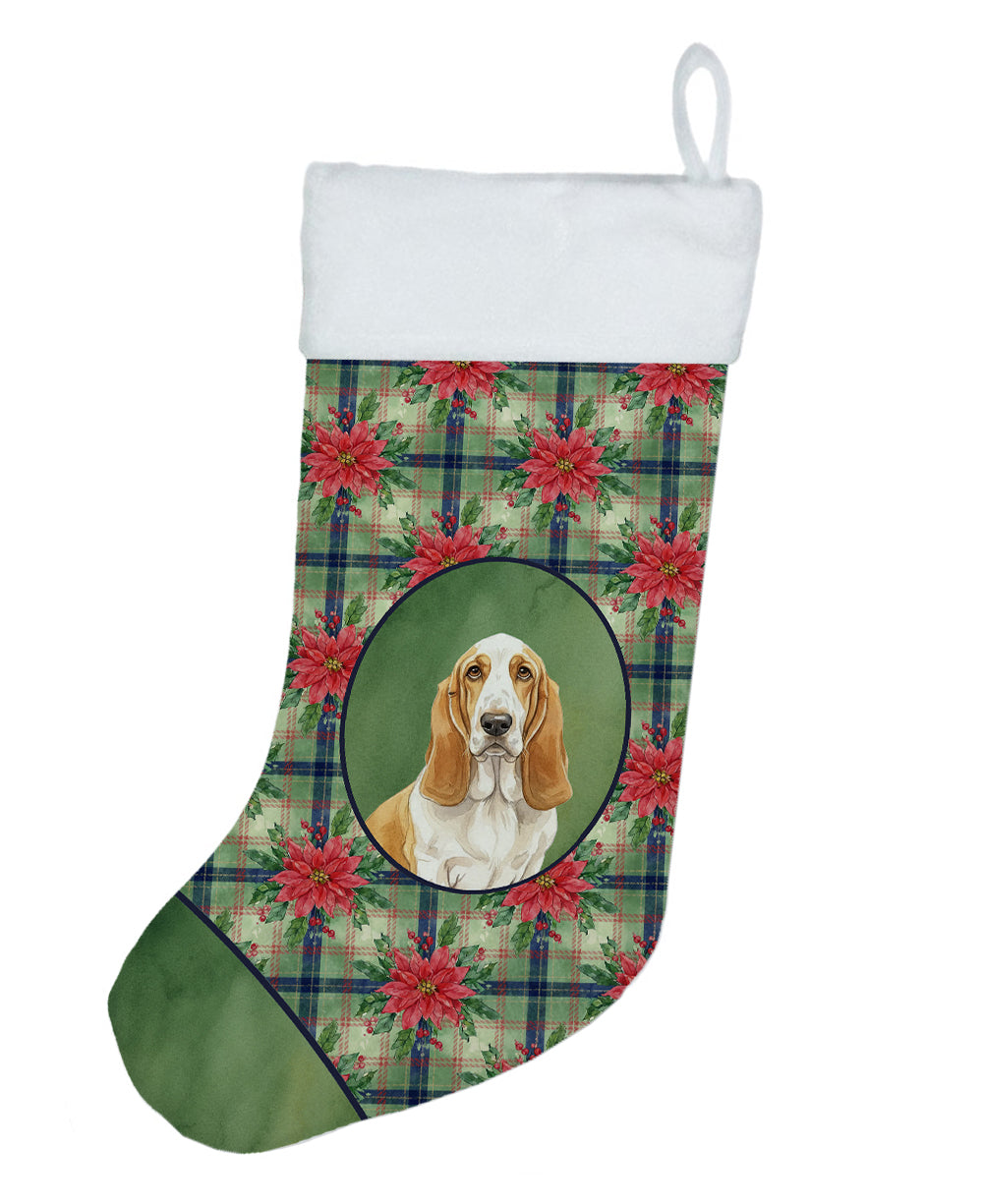 Caroline's Treasures Lemon and White Basset Hound Christmas PoinsettIas Holiday Stocking