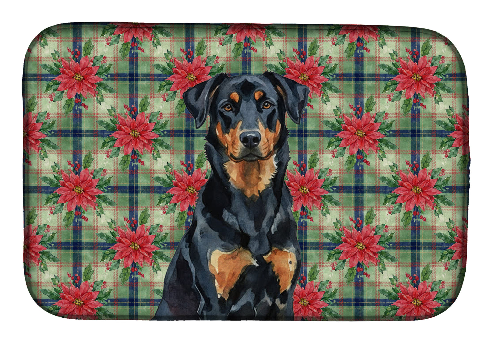 Caroline's Treasures Beauceron Christmas PoinsettIas Dish Drying Mat