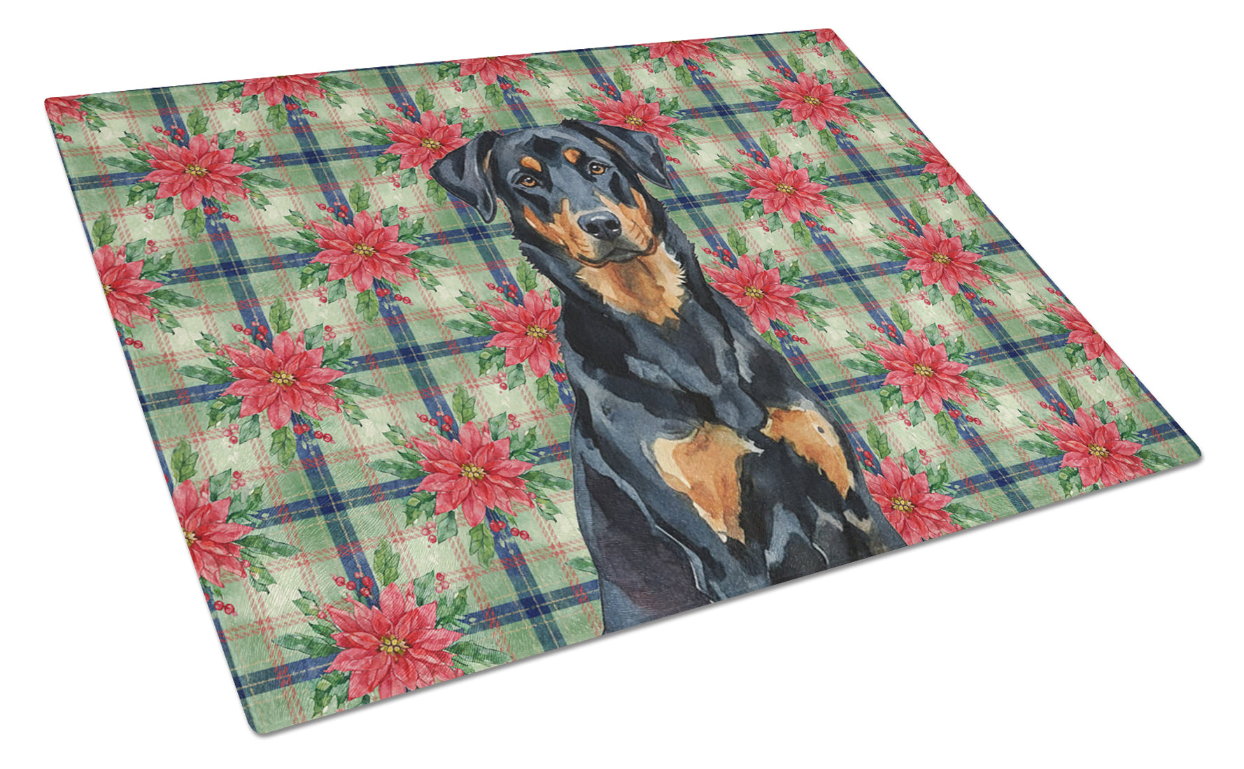 Caroline's Treasures Beauceron Christmas PoinsettIas Glass Cutting Board