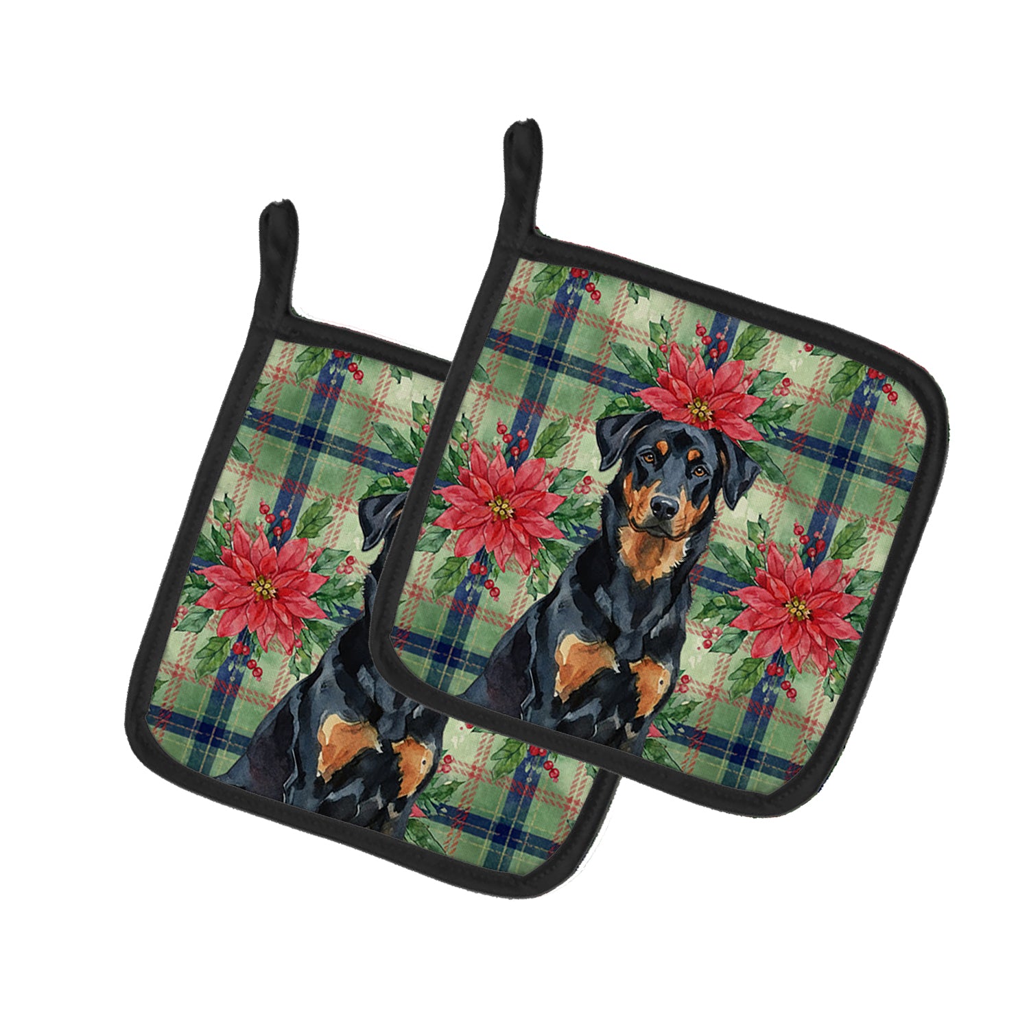 Caroline's Treasures Beauceron Christmas PoinsettIas Pair of Pot Holders