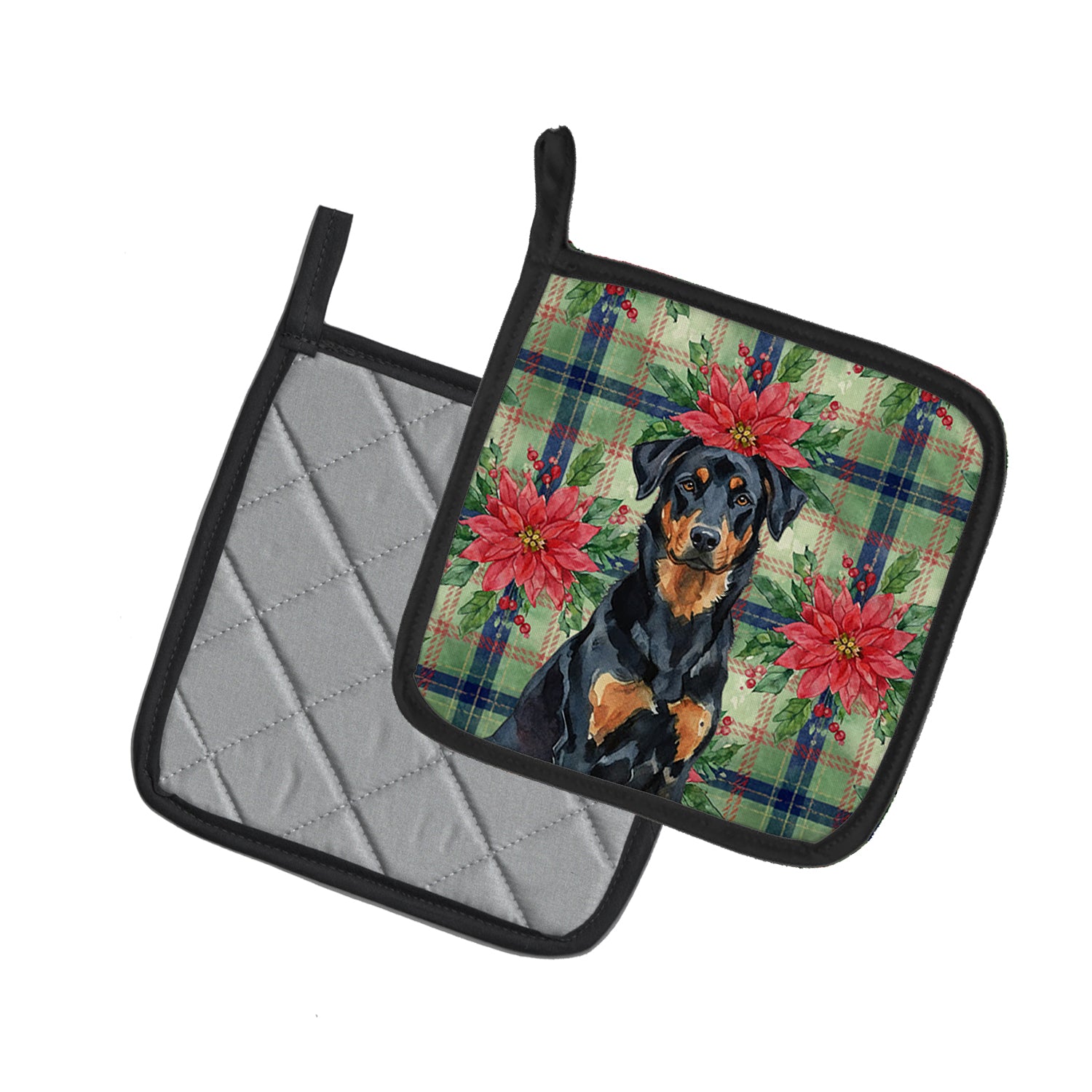 Caroline's Treasures Beauceron Christmas PoinsettIas Pair of Pot Holders