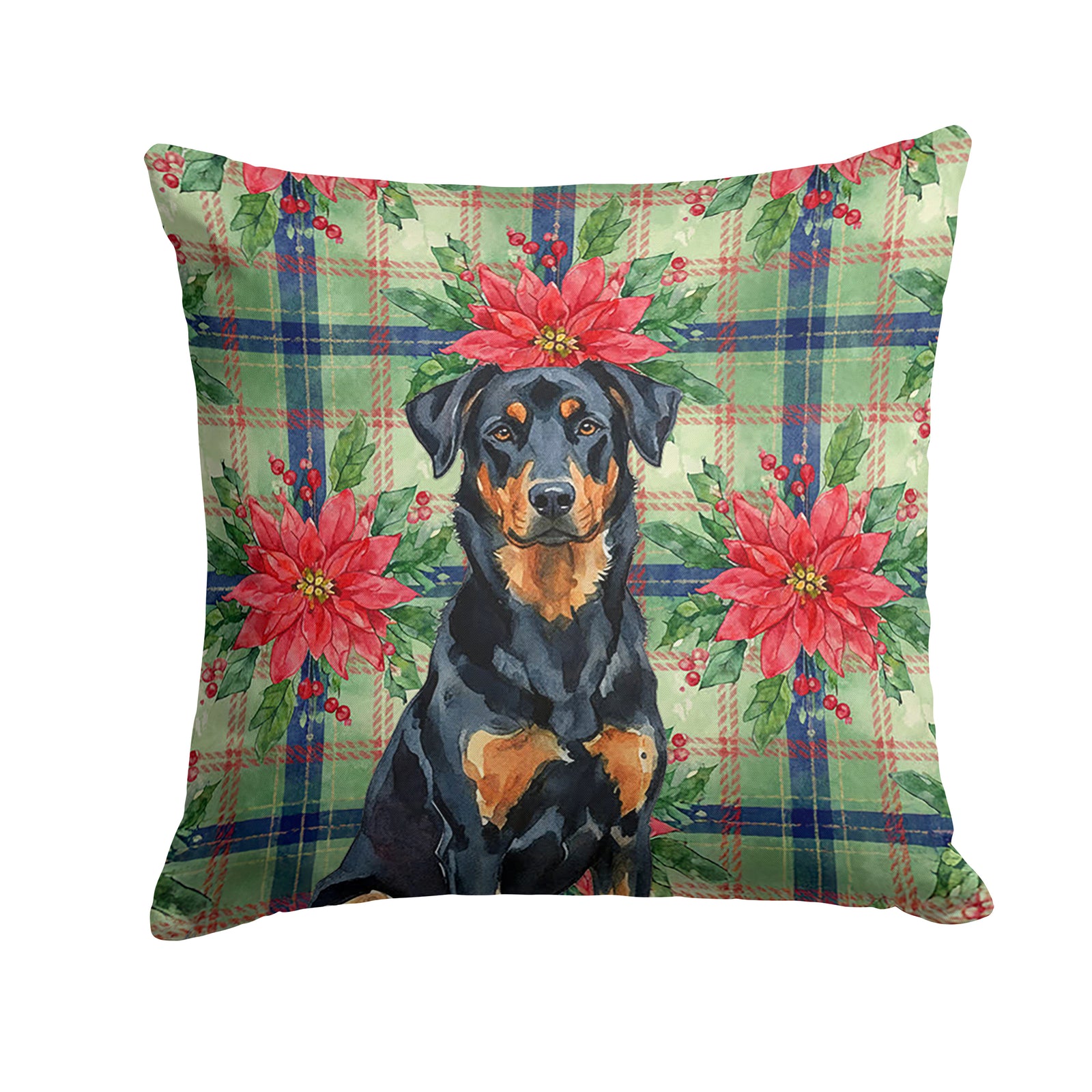 Caroline's Treasures Beauceron Christmas PoinsettIas Throw Pillow