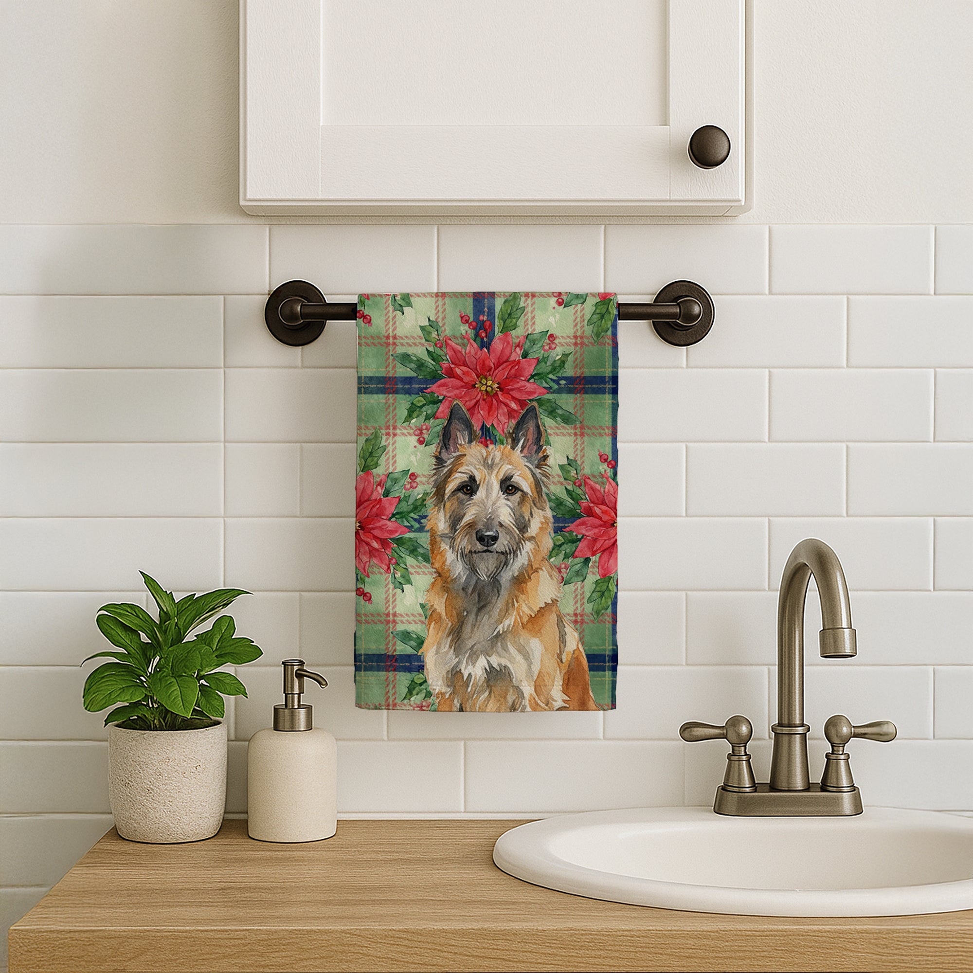 Caroline's Treasures Belgian Laekenois Christmas PoinsettIas Kitchen Towel