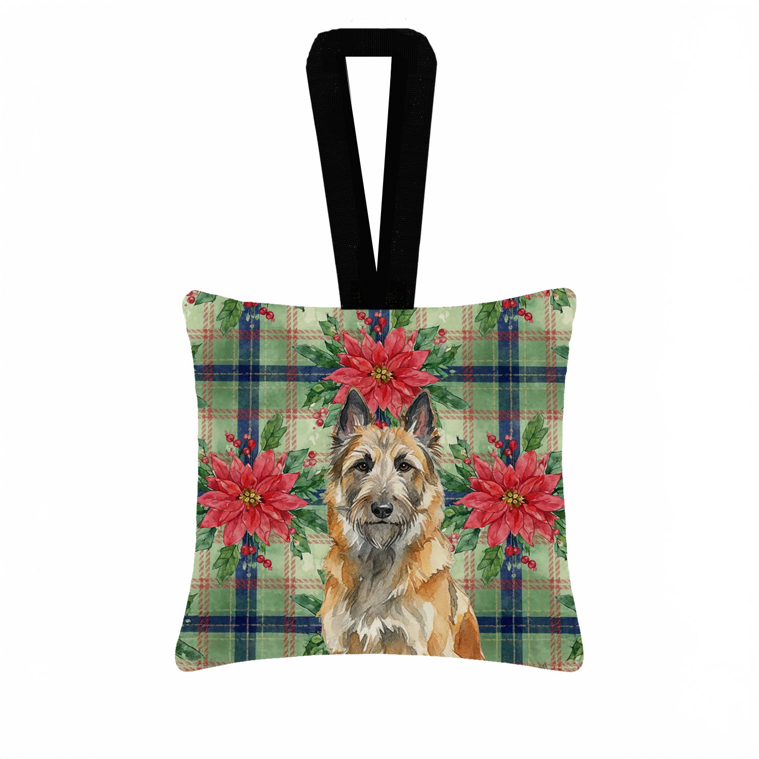 Caroline's Treasures Belgian Laekenois Christmas PoinsettIas Hanging Square Fabric Ornament 3.5 x 3.5