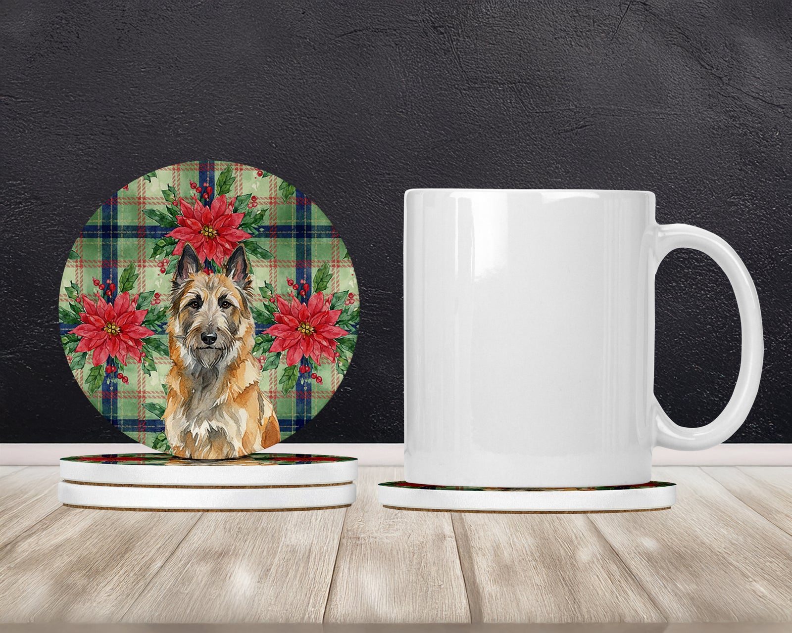 Caroline's Treasures Belgian Laekenois Christmas PoinsettIas Large Sandstone Coasters Pack of 4