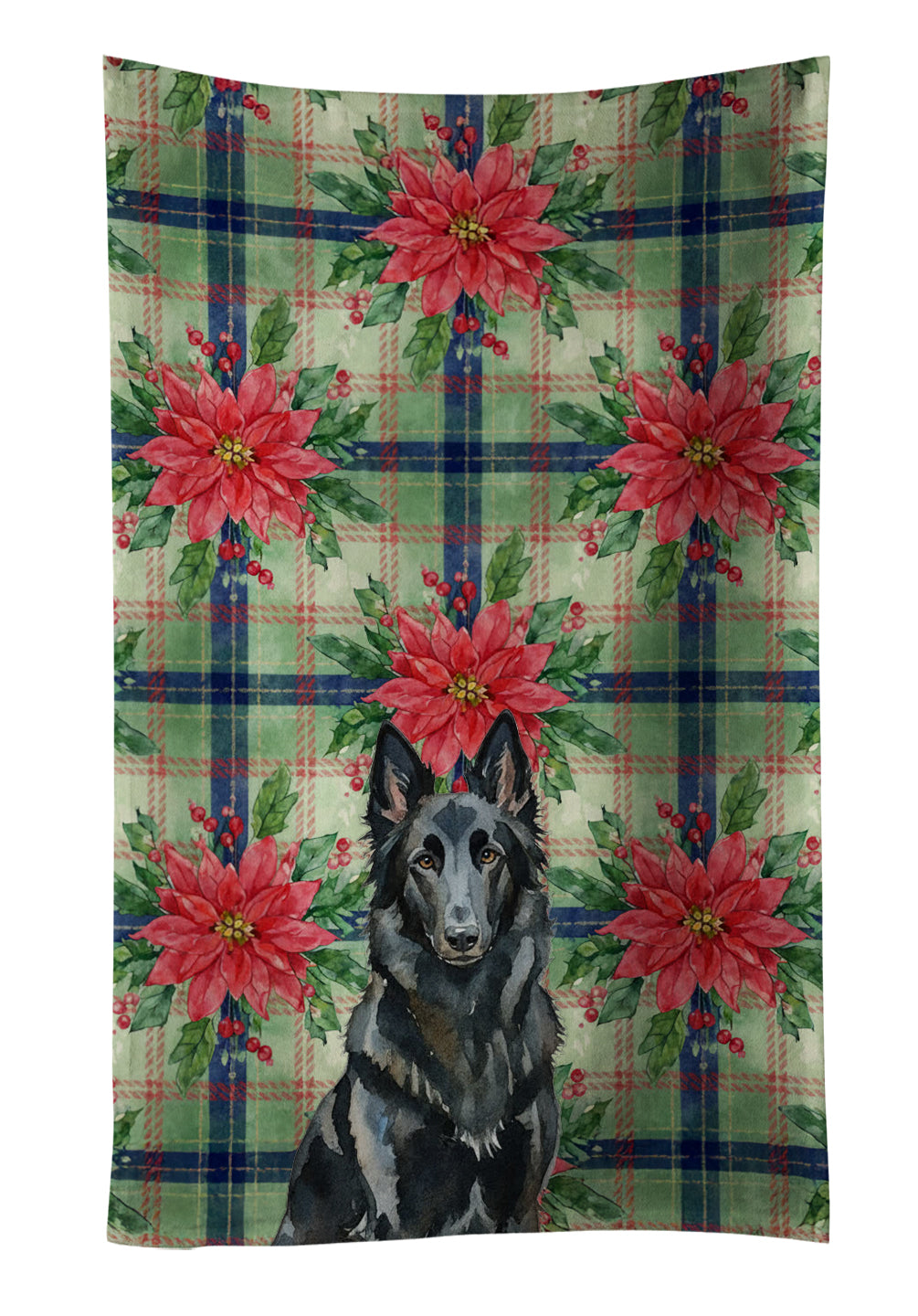 Caroline's Treasures Belgian Sheepdog Groenendael Christmas PoinsettIas Kitchen Towel