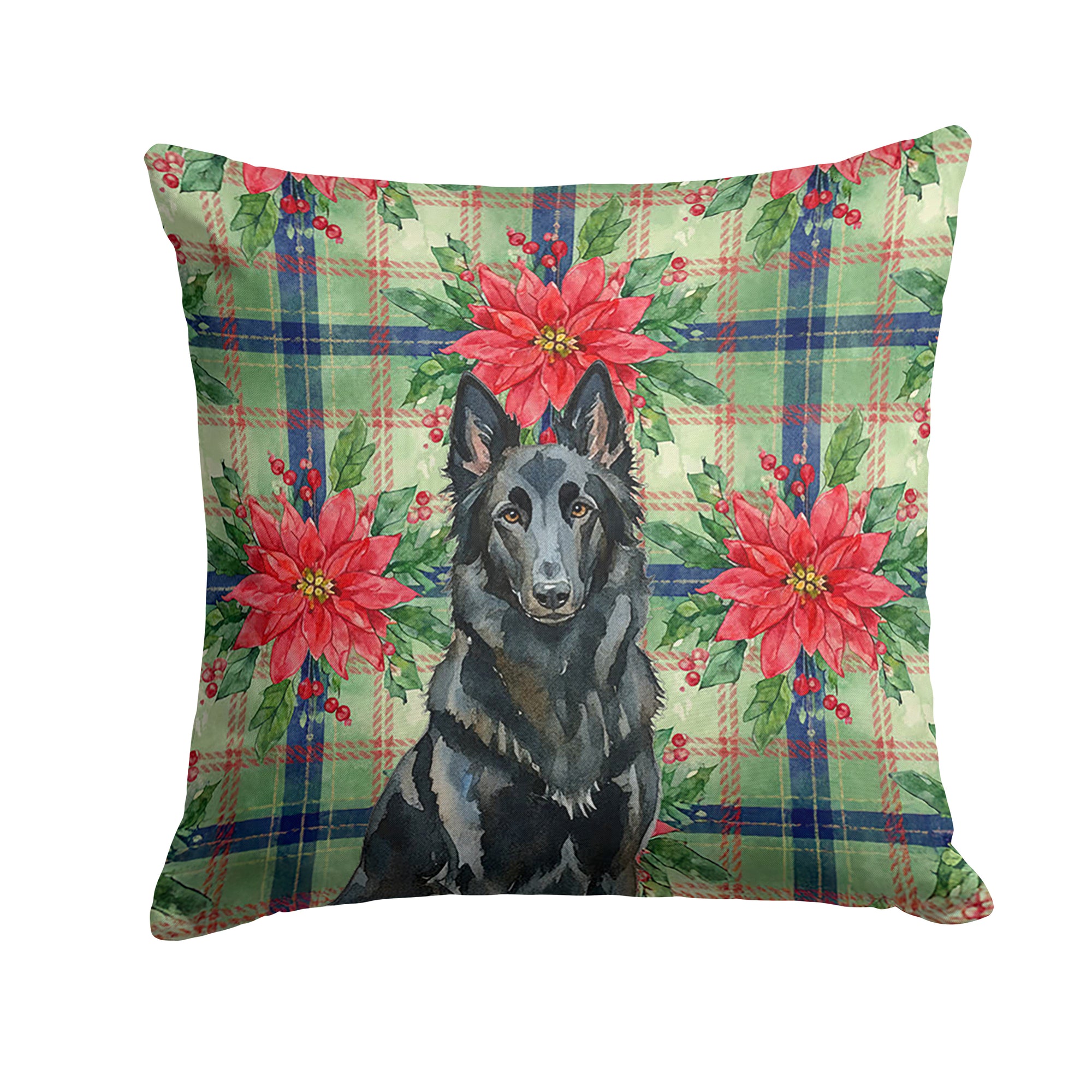 Caroline's Treasures Belgian Sheepdog Groenendael Christmas PoinsettIas Throw Pillow