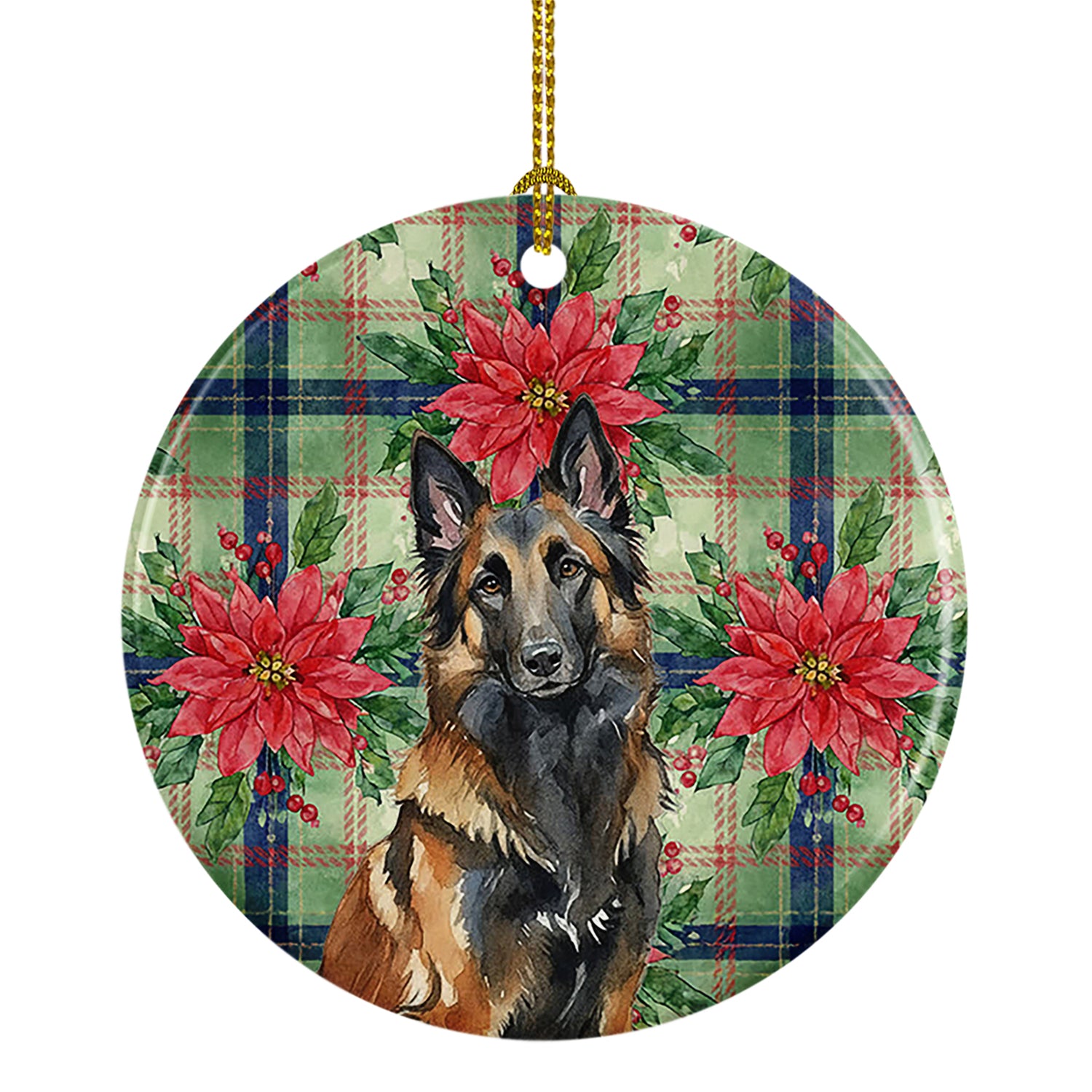 Caroline's Treasures Belgian Tervuren Christmas PoinsettIas Ceramic Ornament