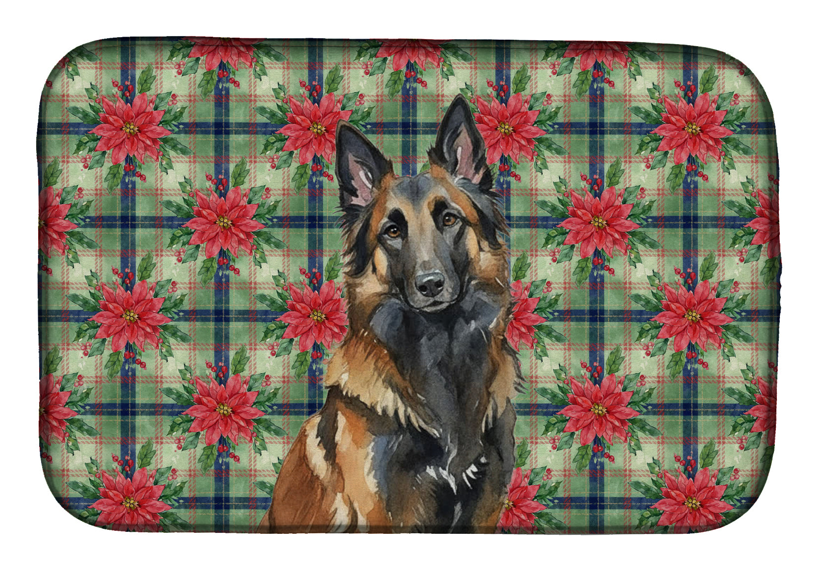 Caroline's Treasures Belgian Tervuren Christmas PoinsettIas Dish Drying Mat